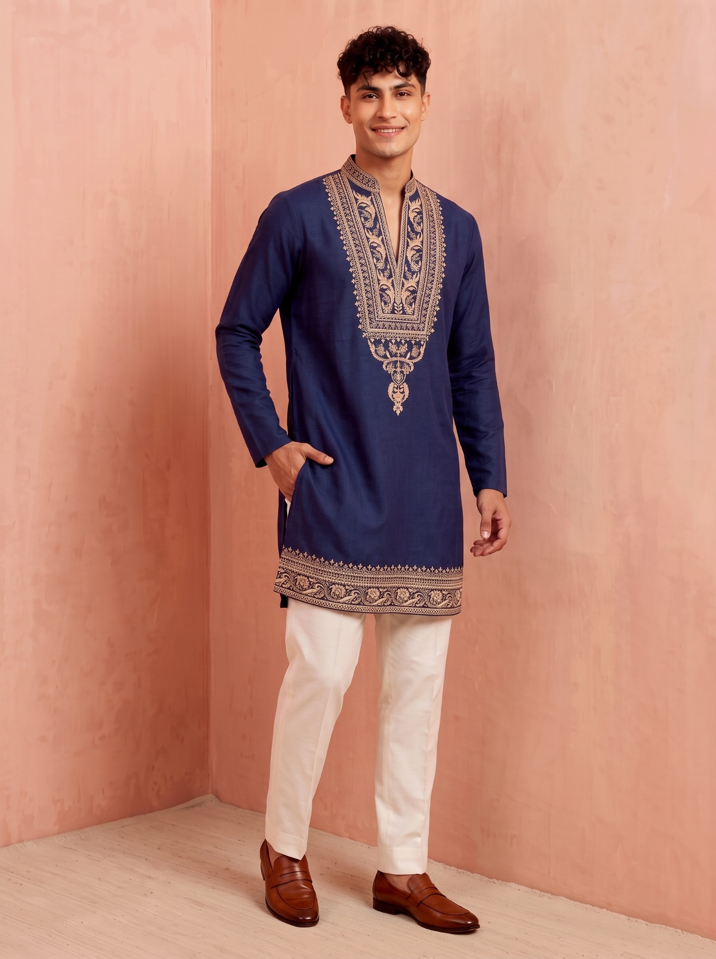 Blue Embroidered Armani Kurta Pyjama