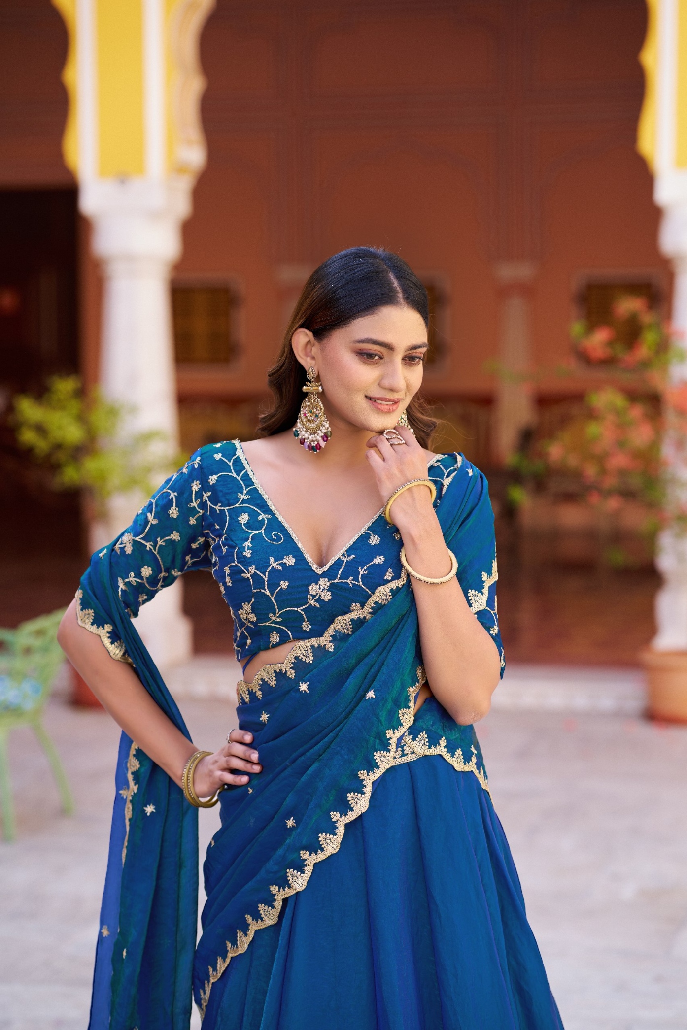Blue Embroidered Fendi Silk Lehenga Choli — alternate view