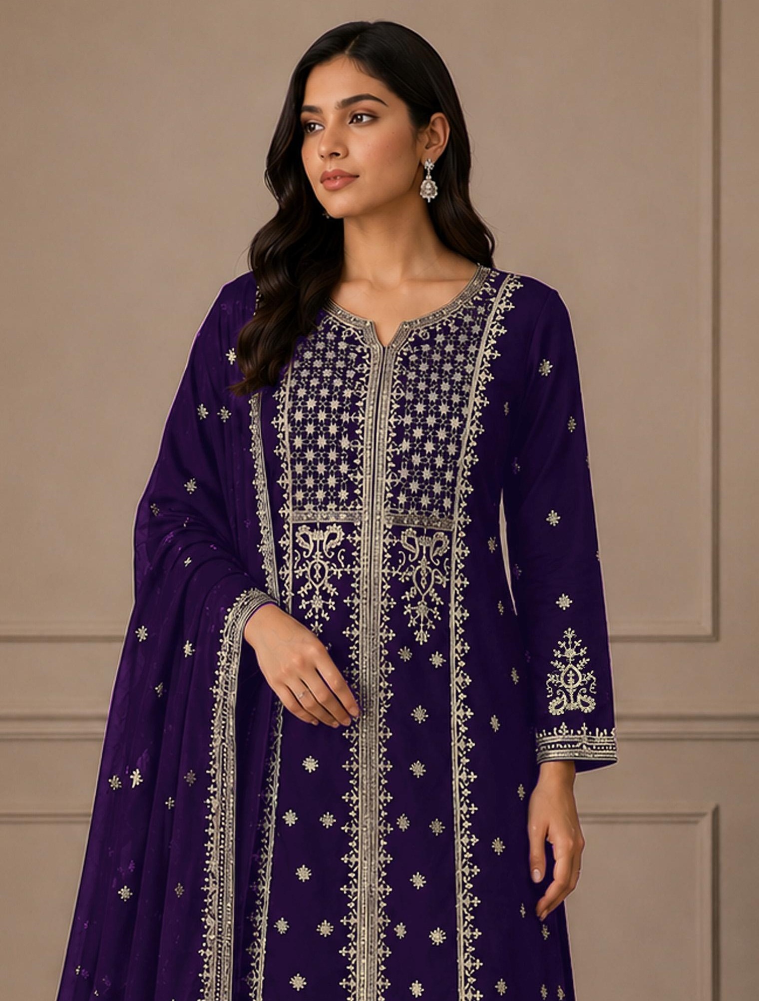 Blue Embroidered Georgette Palazzo Suit — alternate view