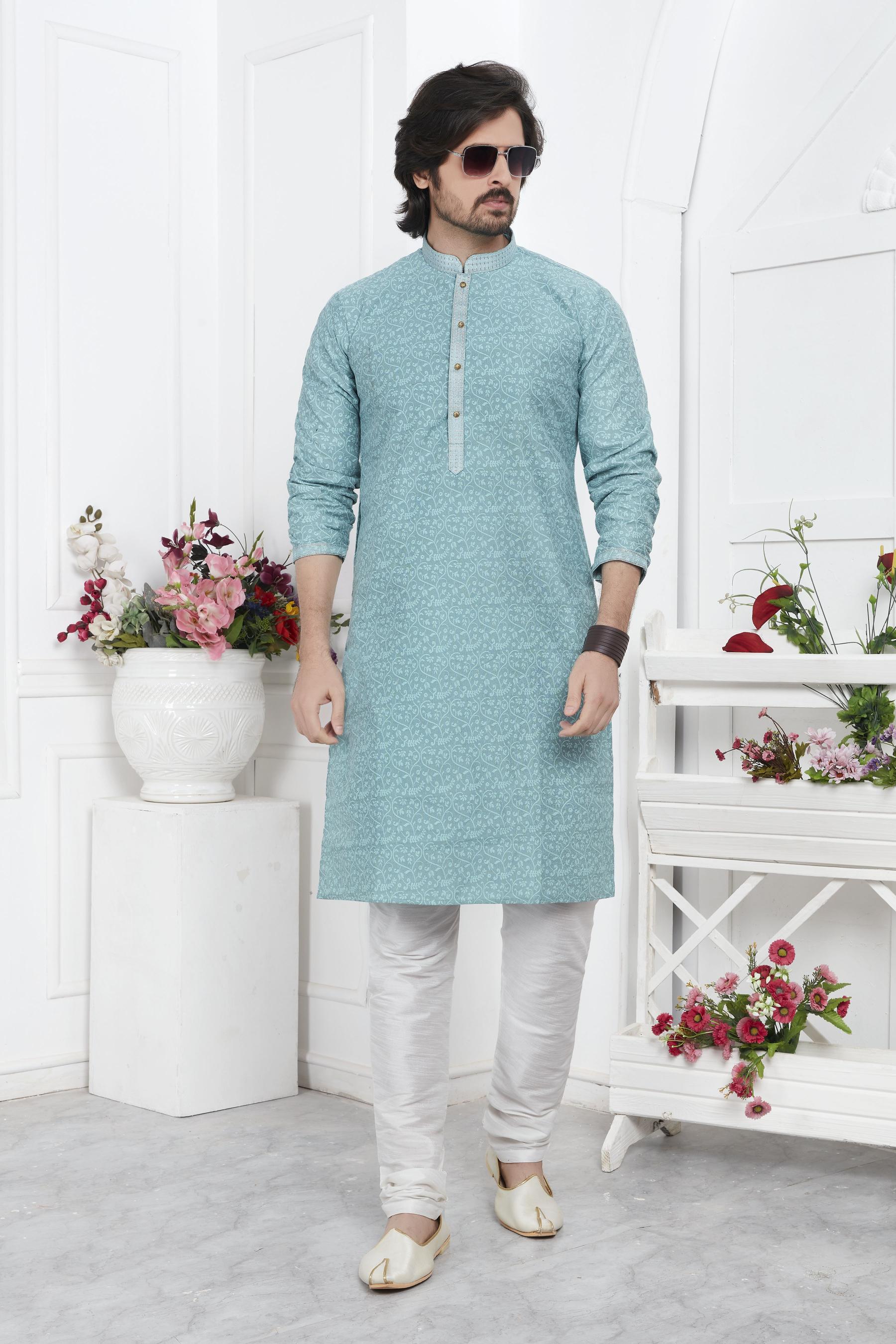 Blue Embroidered Kurta Pyjama