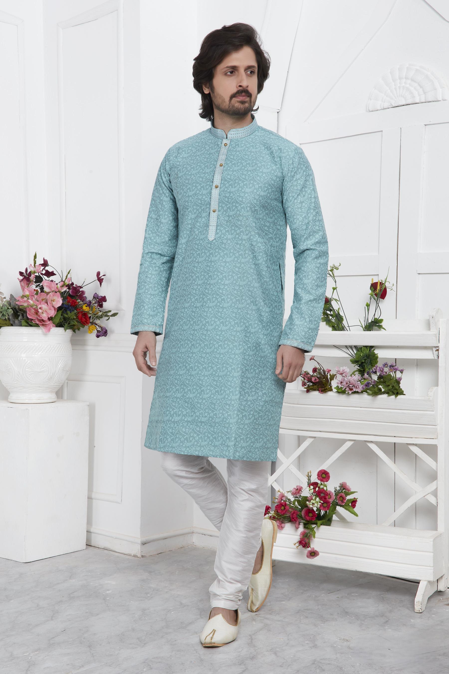 Blue Embroidered Kurta Pyjama