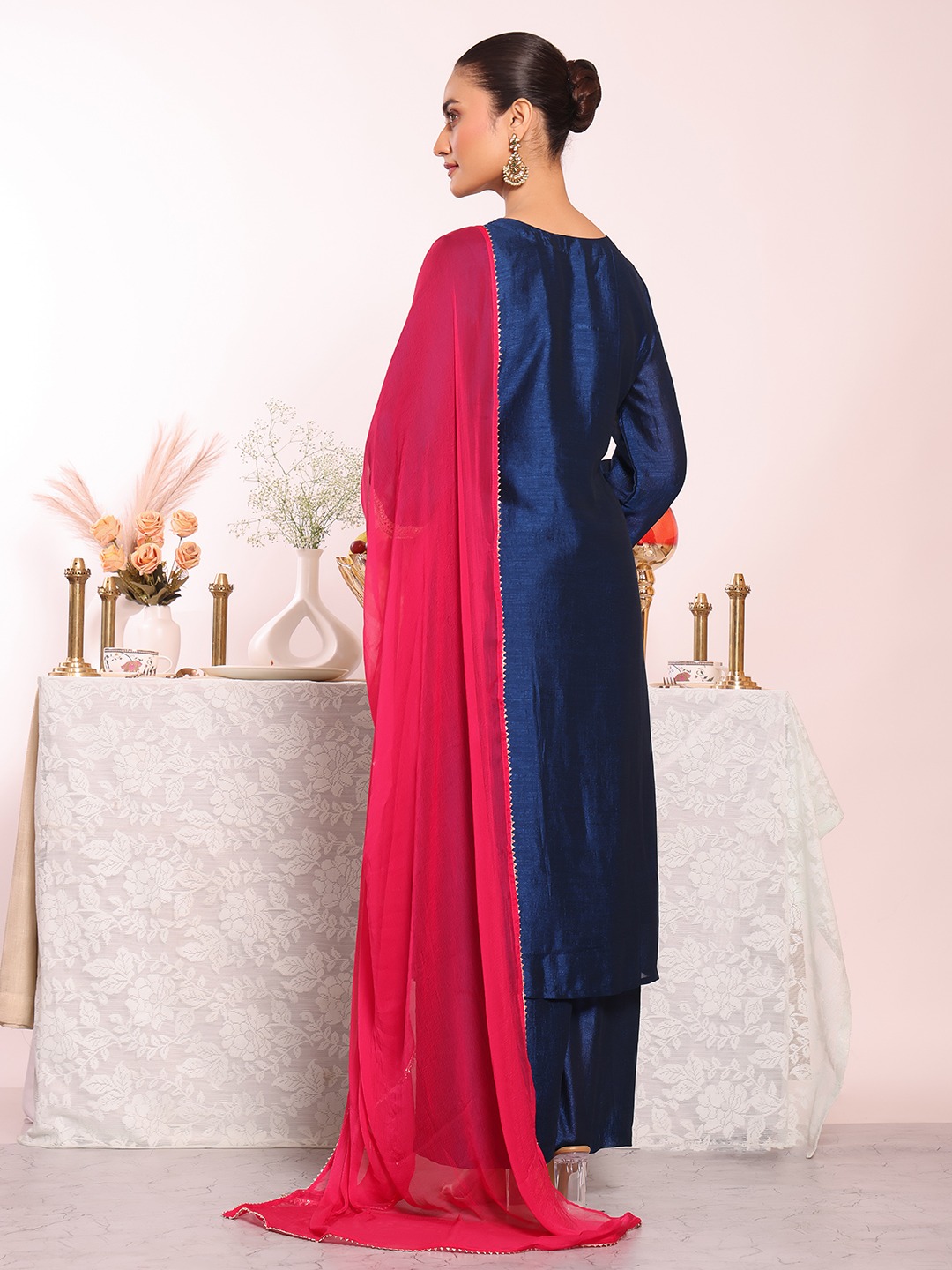 Blue Embroidered Poly Silk Salwar — alternate view