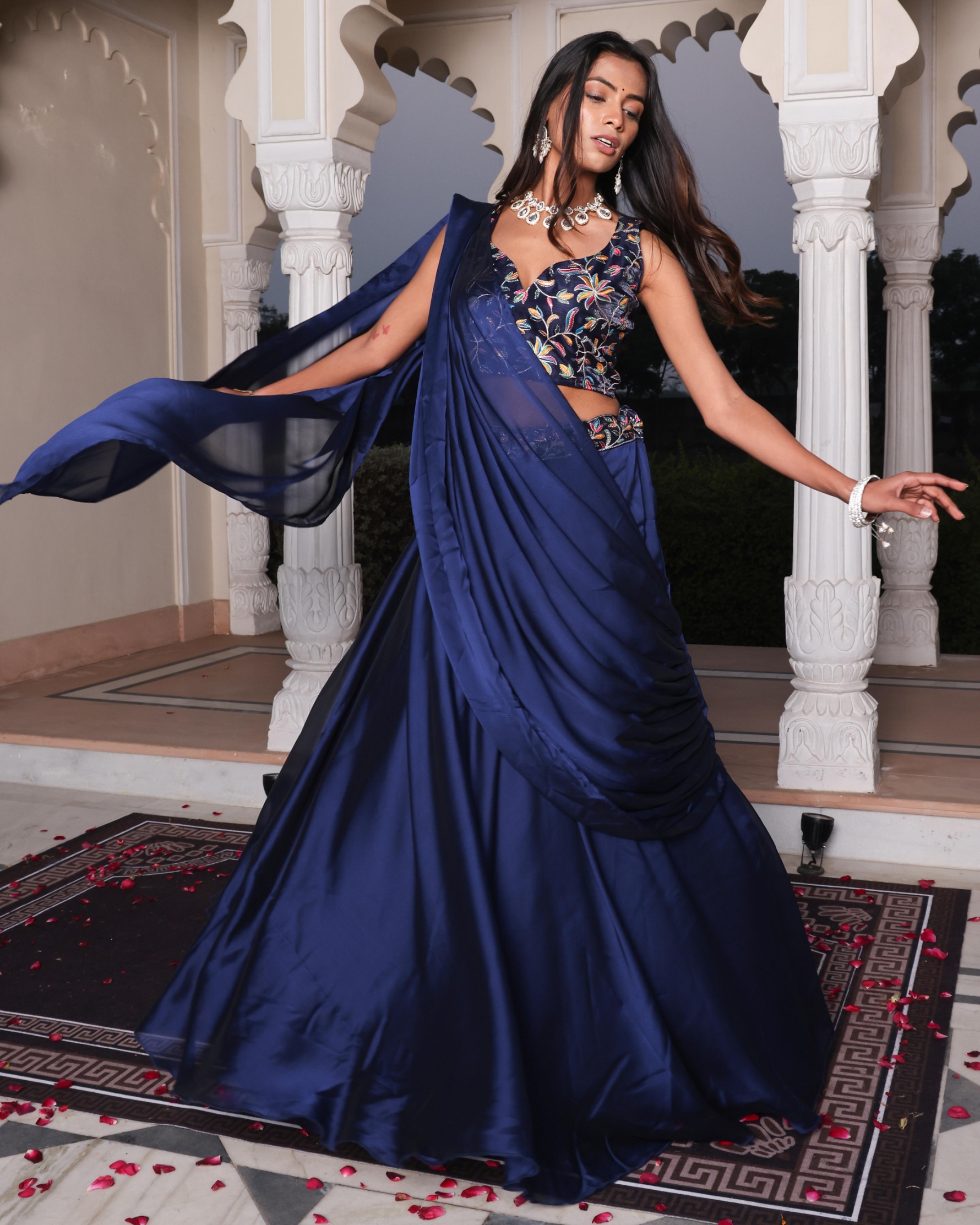 Blue Embroidered Rangoli Silk Lehenga Choli