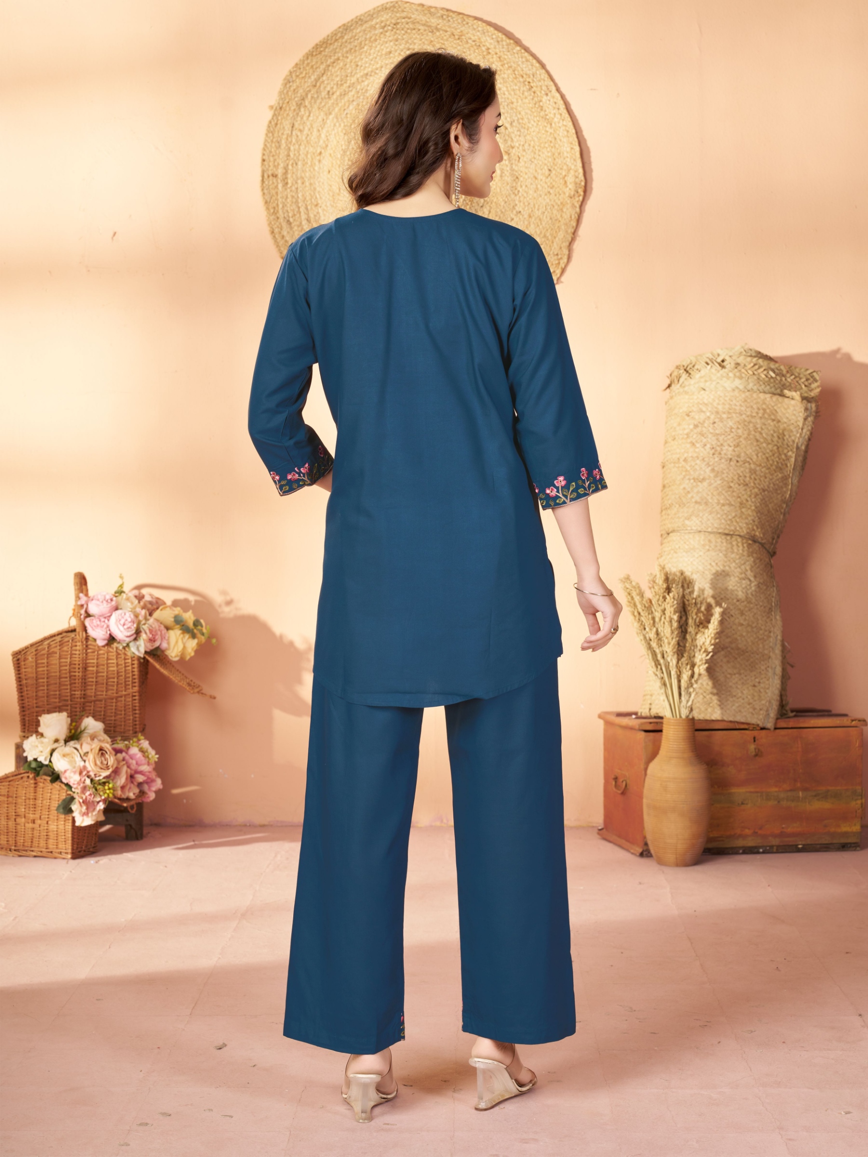 Blue Embroidered Rayon Co-Ord Set — alternate view