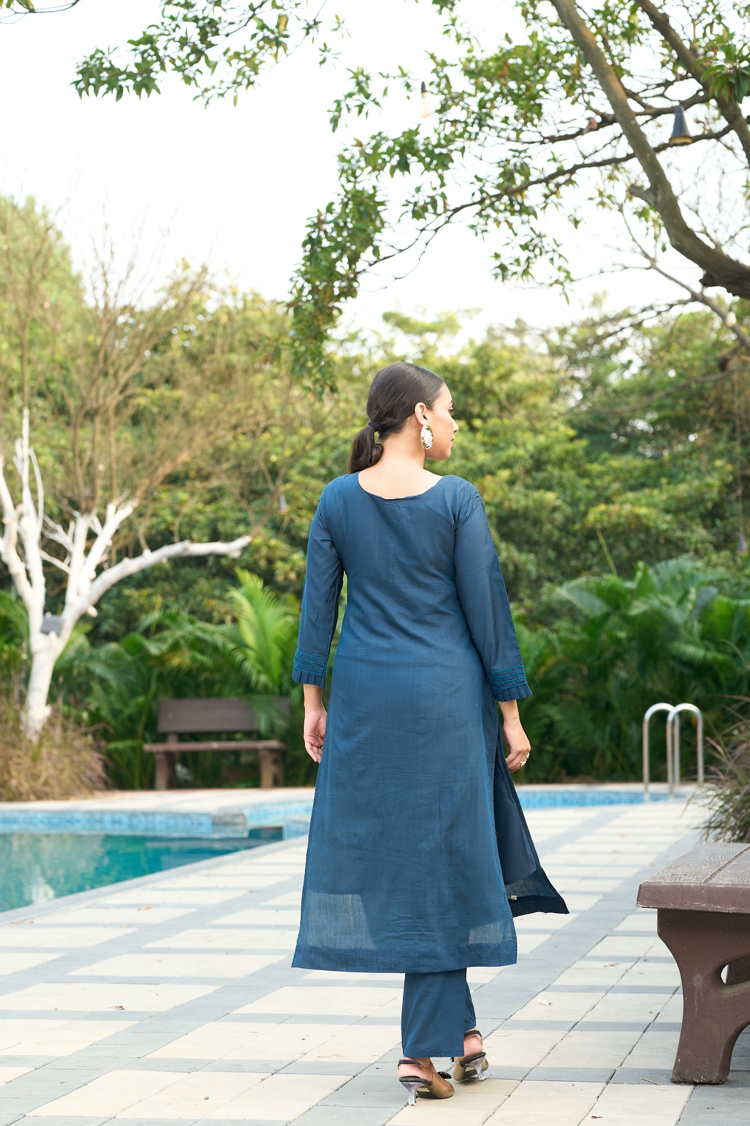 Blue Embroidered Roma Silk Kurta Set — alternate view