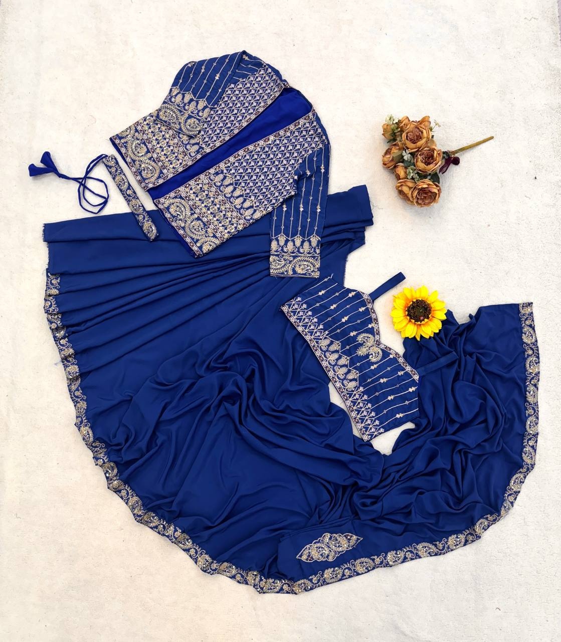 Blue Embroidered Sequence Cording Jacket Saree