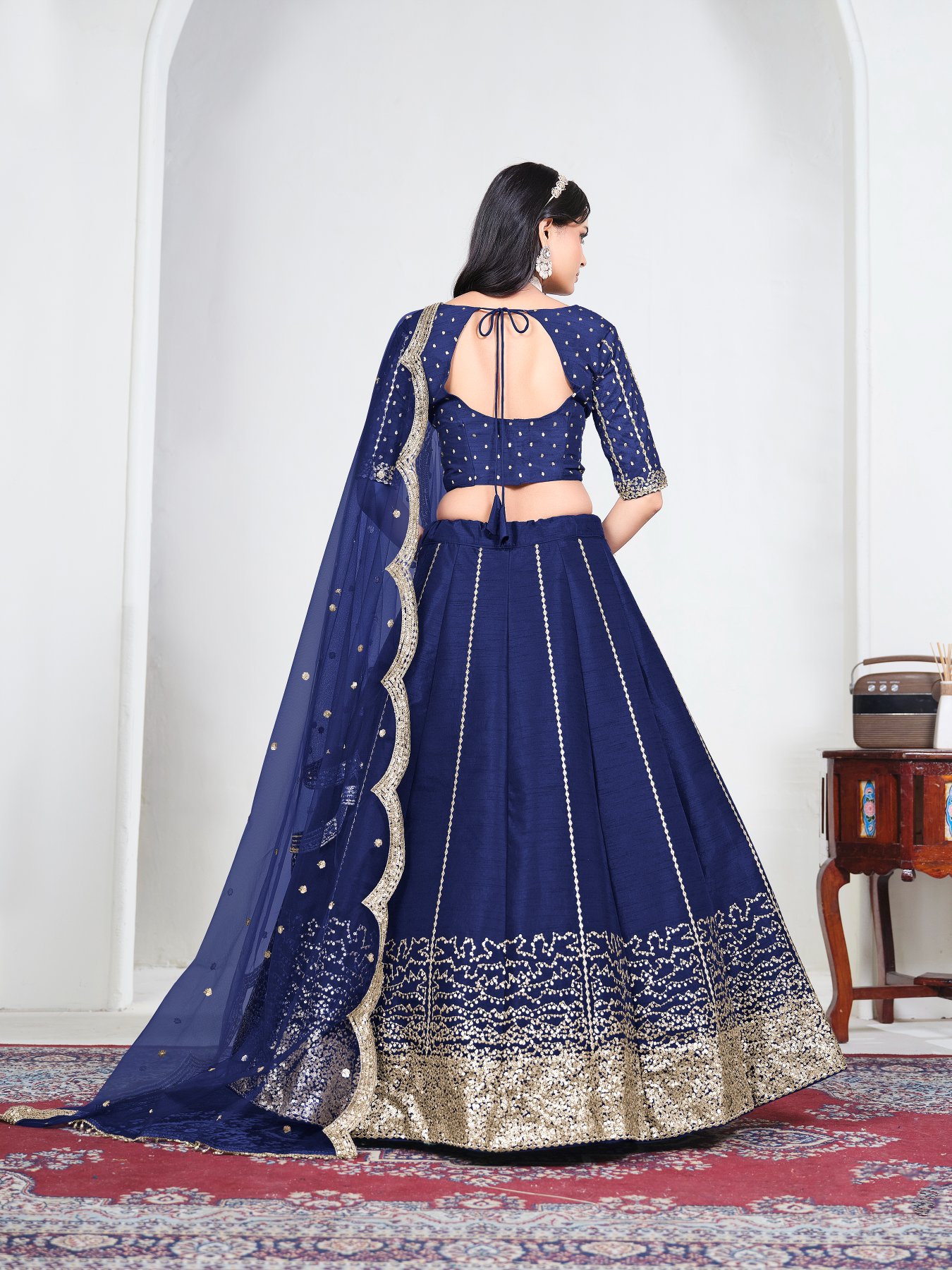 Blue Embroidery Art Silk Bridal Lehenga — alternate view