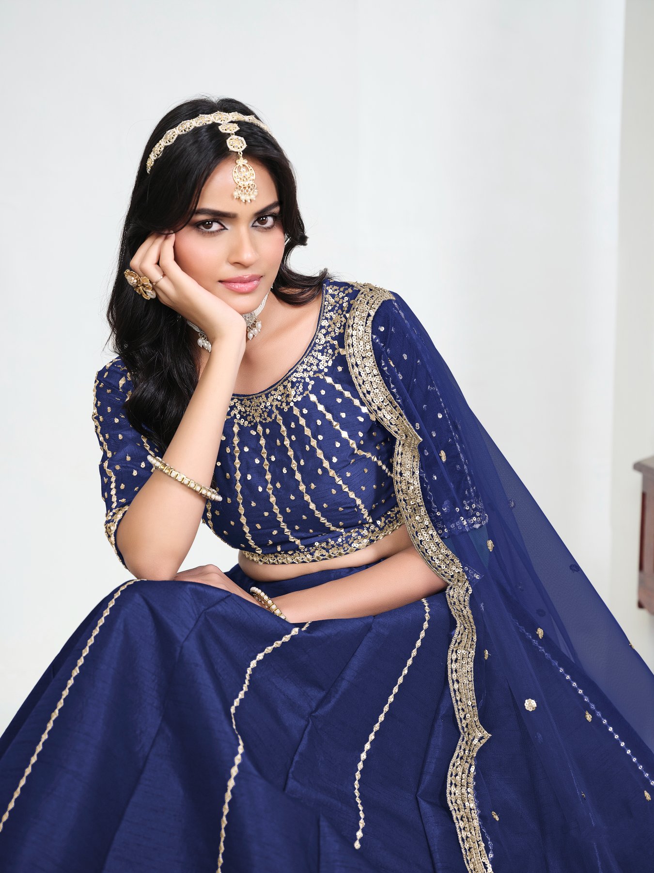 Blue Embroidery Art Silk Bridal Lehenga
