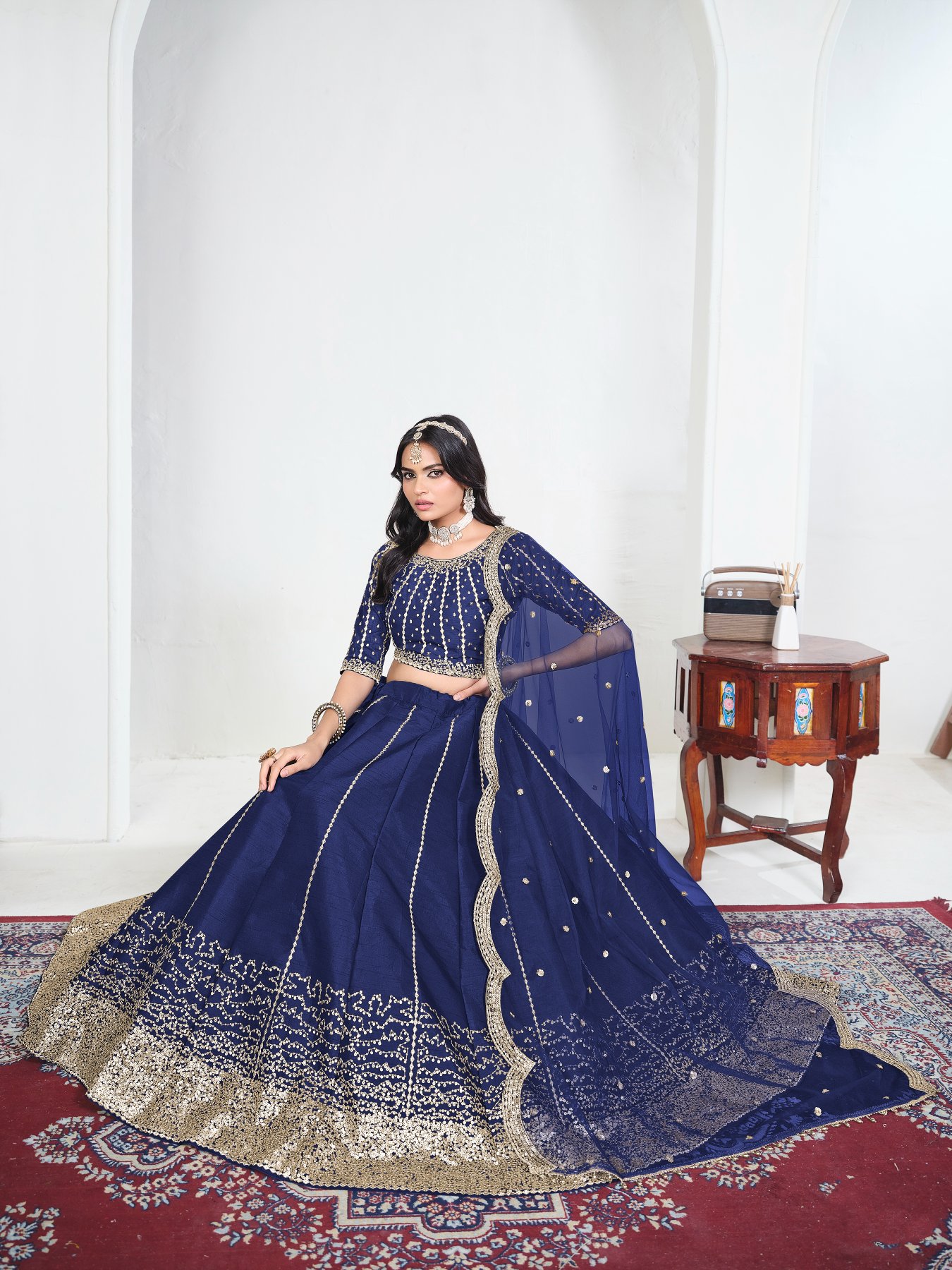 Blue Embroidery Art Silk Bridal Lehenga