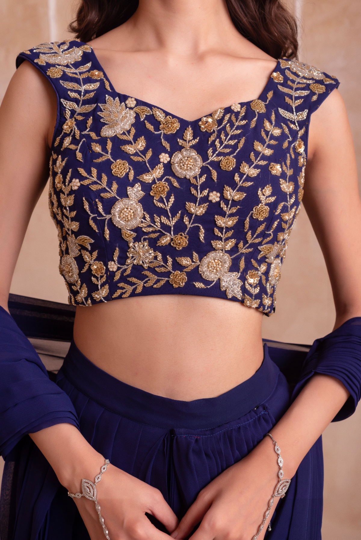 Blue Embroidery Work Georgette Ready To Wear Saree