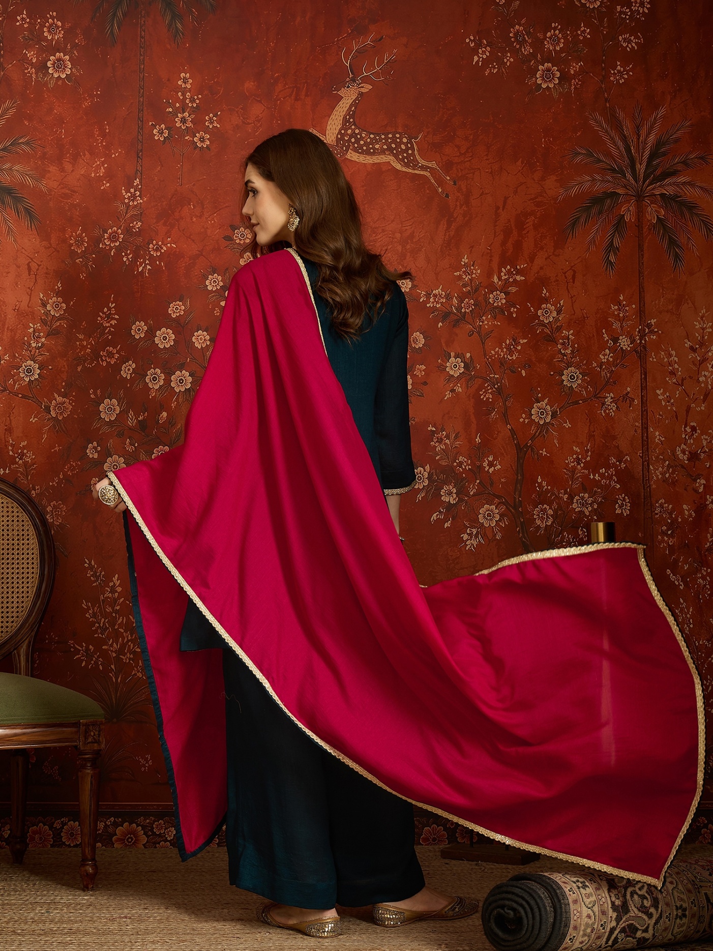 Blue Embroidery Work Vichitra Palazzo Suit — alternate view