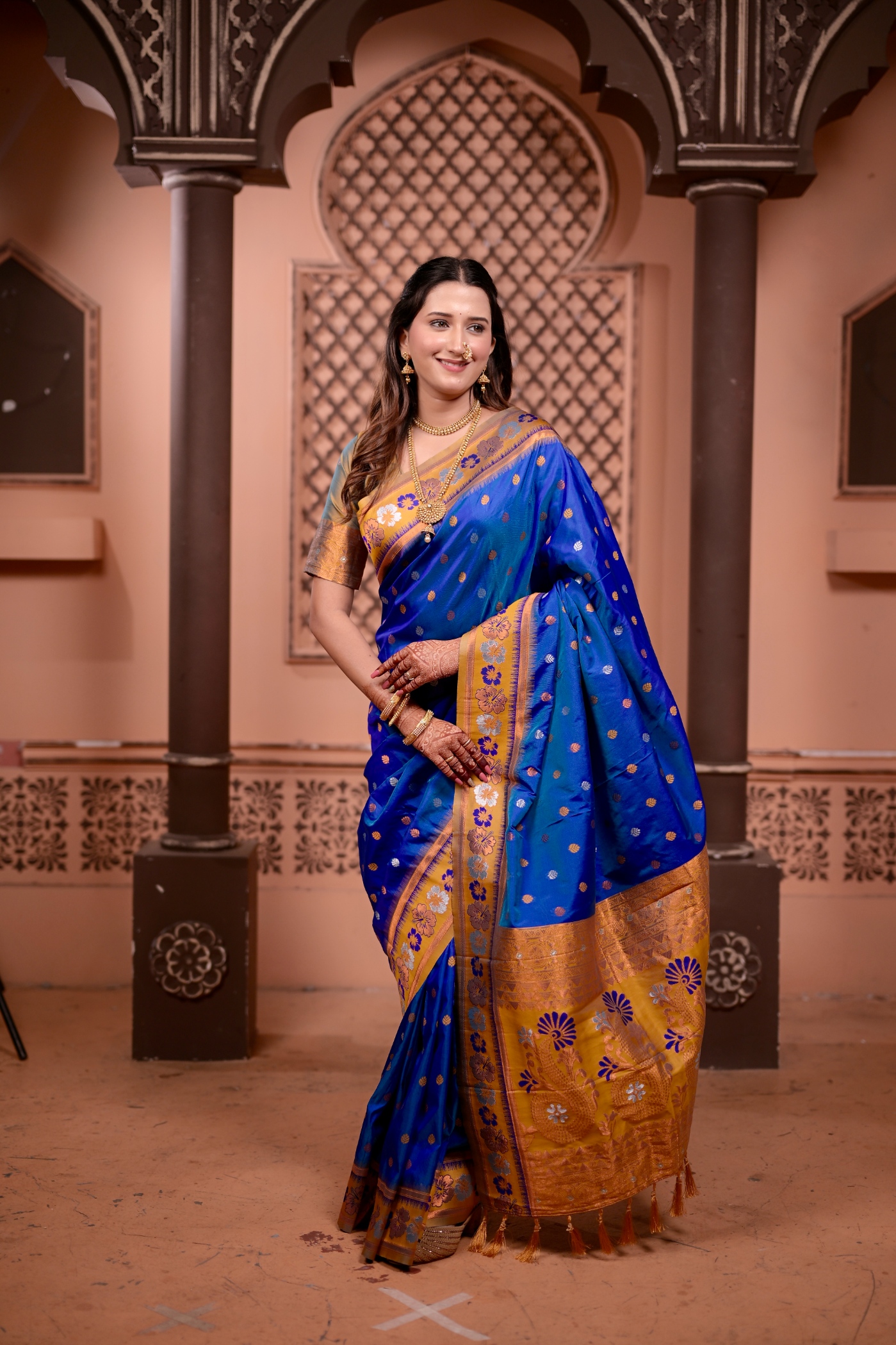 Blue Ethnic Motif Zari Woven Soft Silk Saree