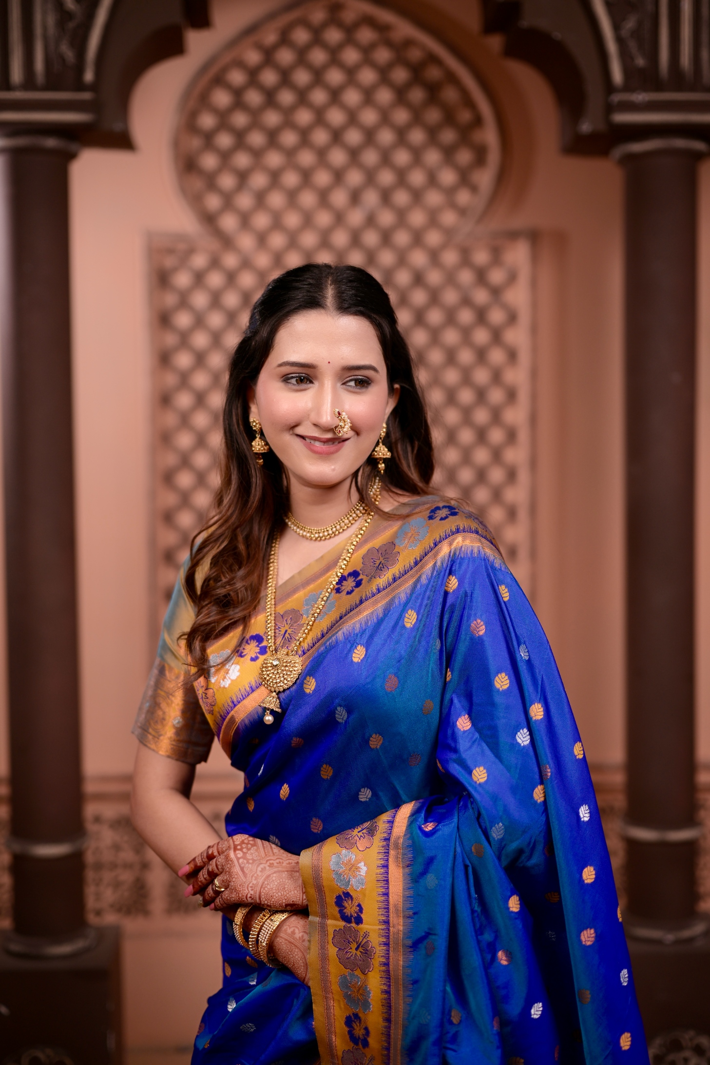 Blue Ethnic Motif Zari Woven Soft Silk Saree — alternate view