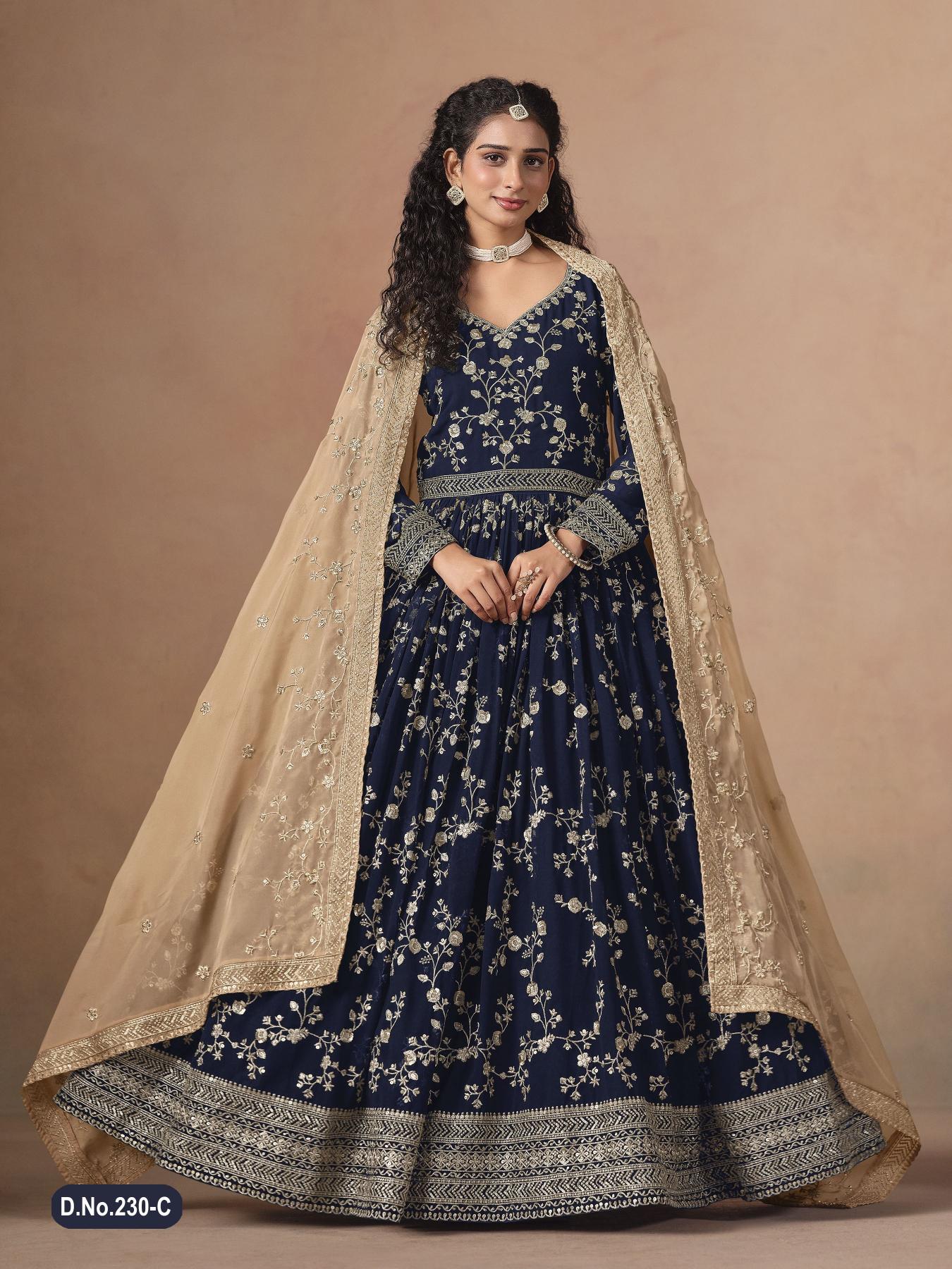 Blue Faux Georgette Anarkali Suits