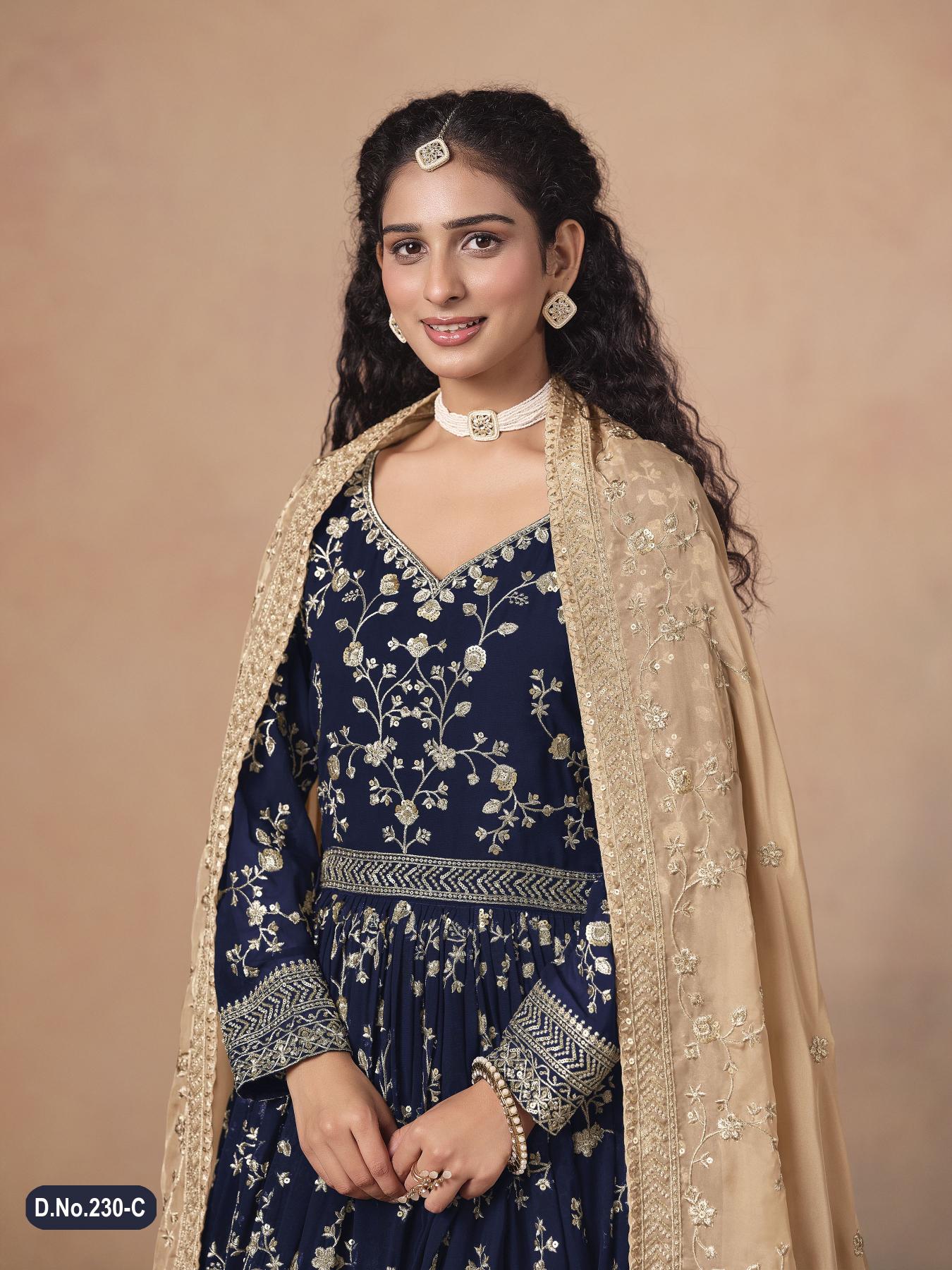 Blue Faux Georgette Anarkali Suits