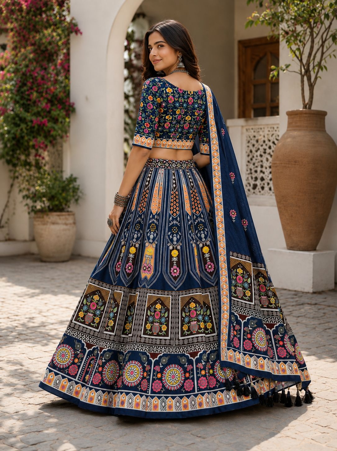 Blue Floral Designer Cotton Rayon Lehenga Choli — alternate view