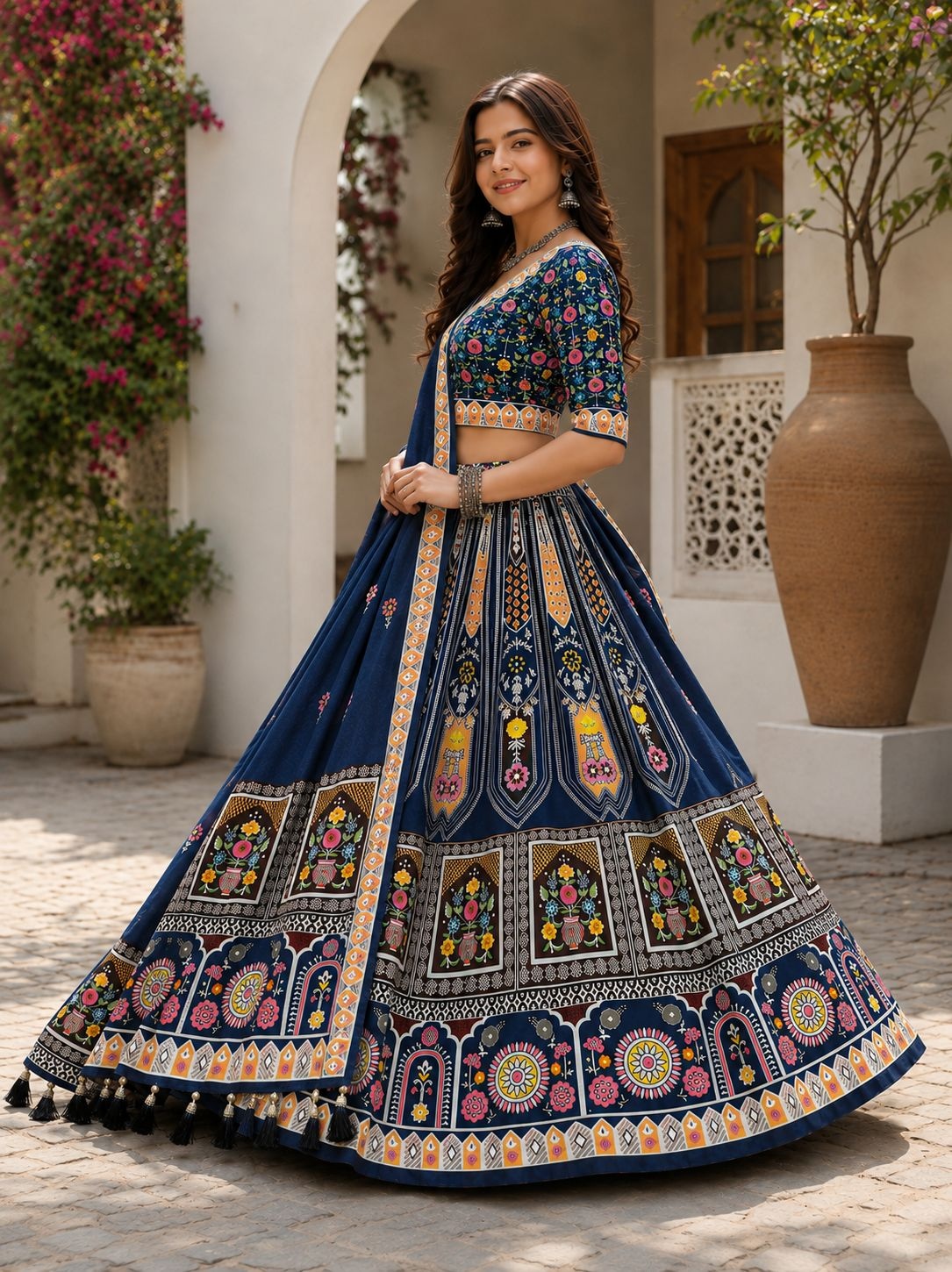 Blue Floral Designer Cotton Rayon Lehenga Choli