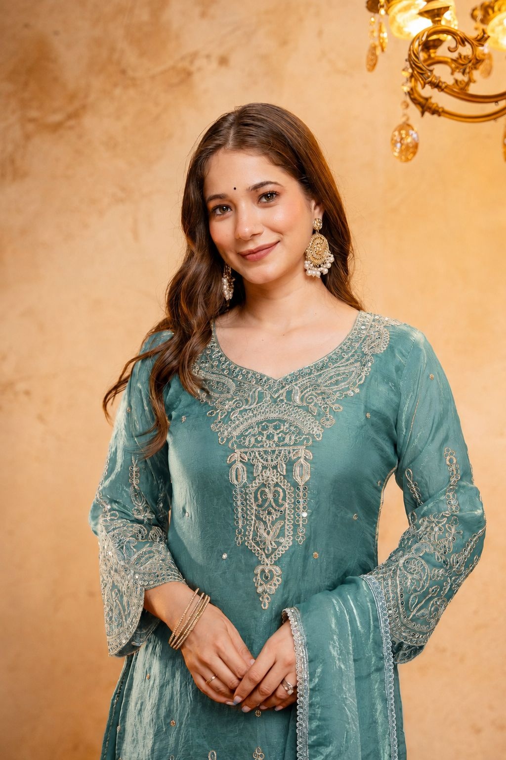 Blue Floral Designer Embroidery Fendy Palazzo Suit