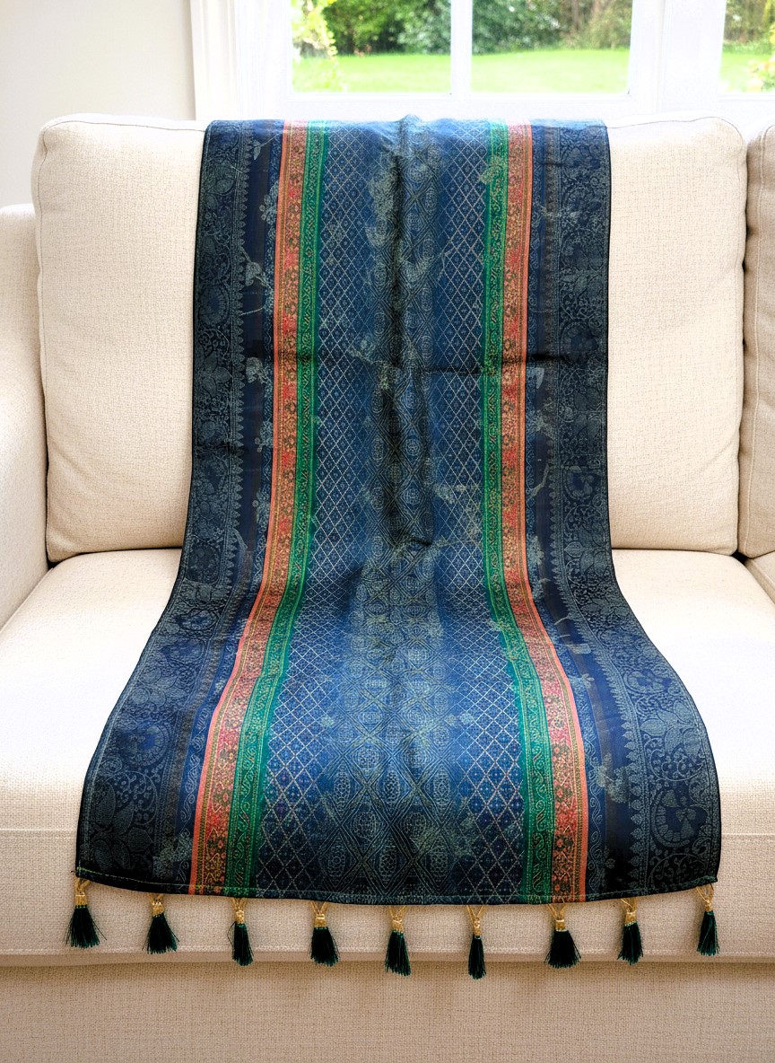 Blue Floral Digital Print Jacquard Silk Designer Dupatta