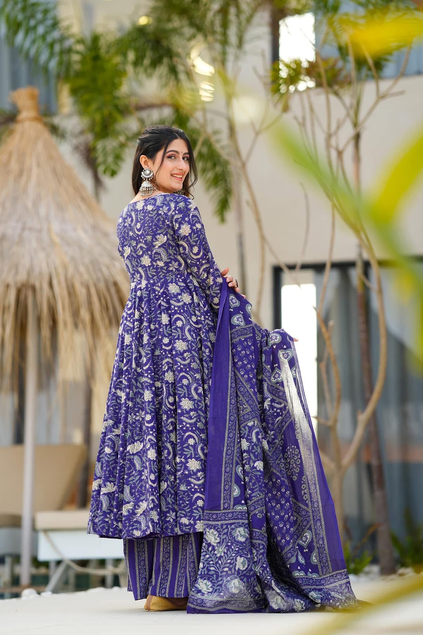Blue Floral Digital Printed Muslin Palazzo Suit — alternate view