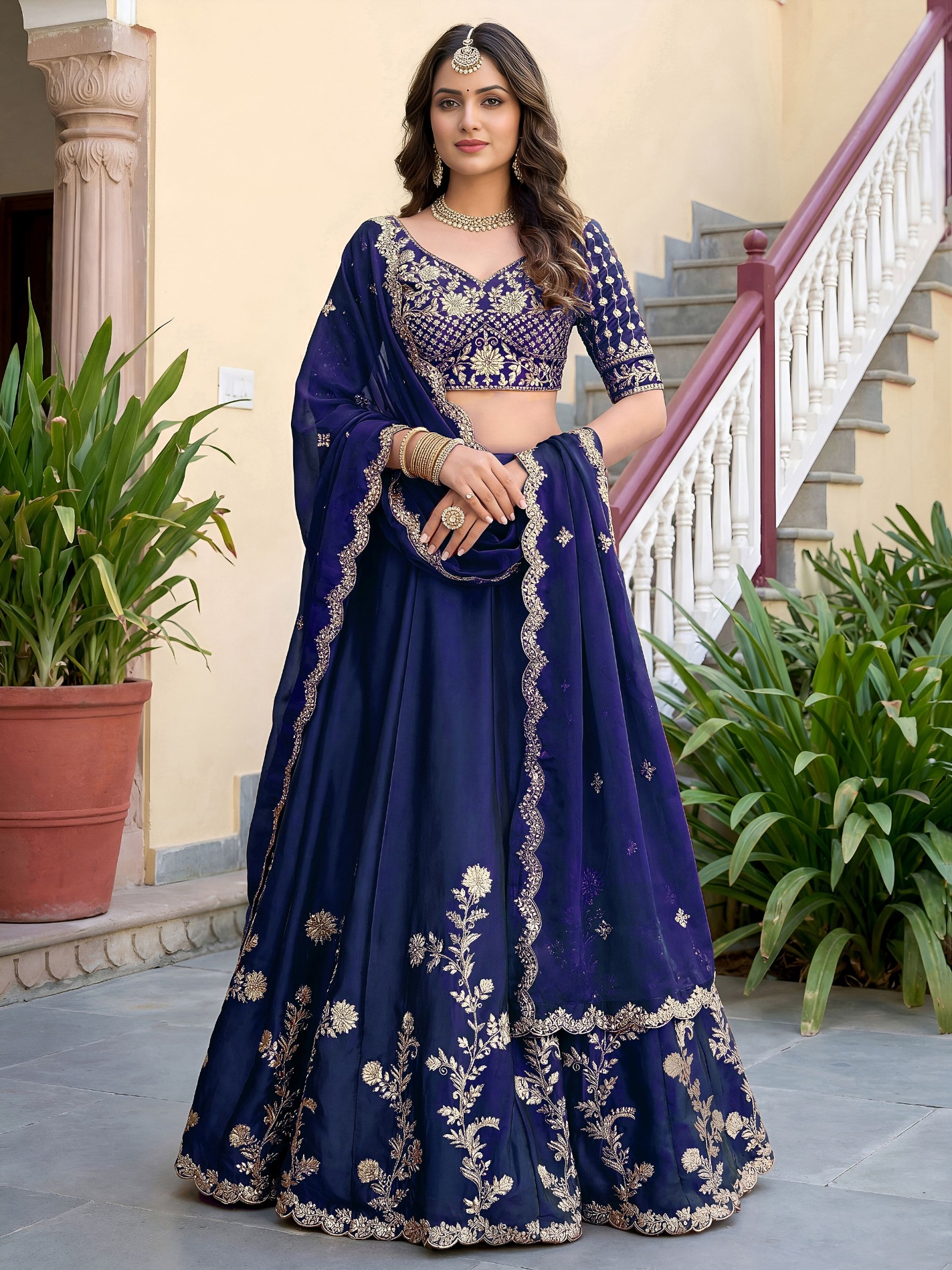 Blue Floral Embroidered Rangoli Silk Lehenga Choli