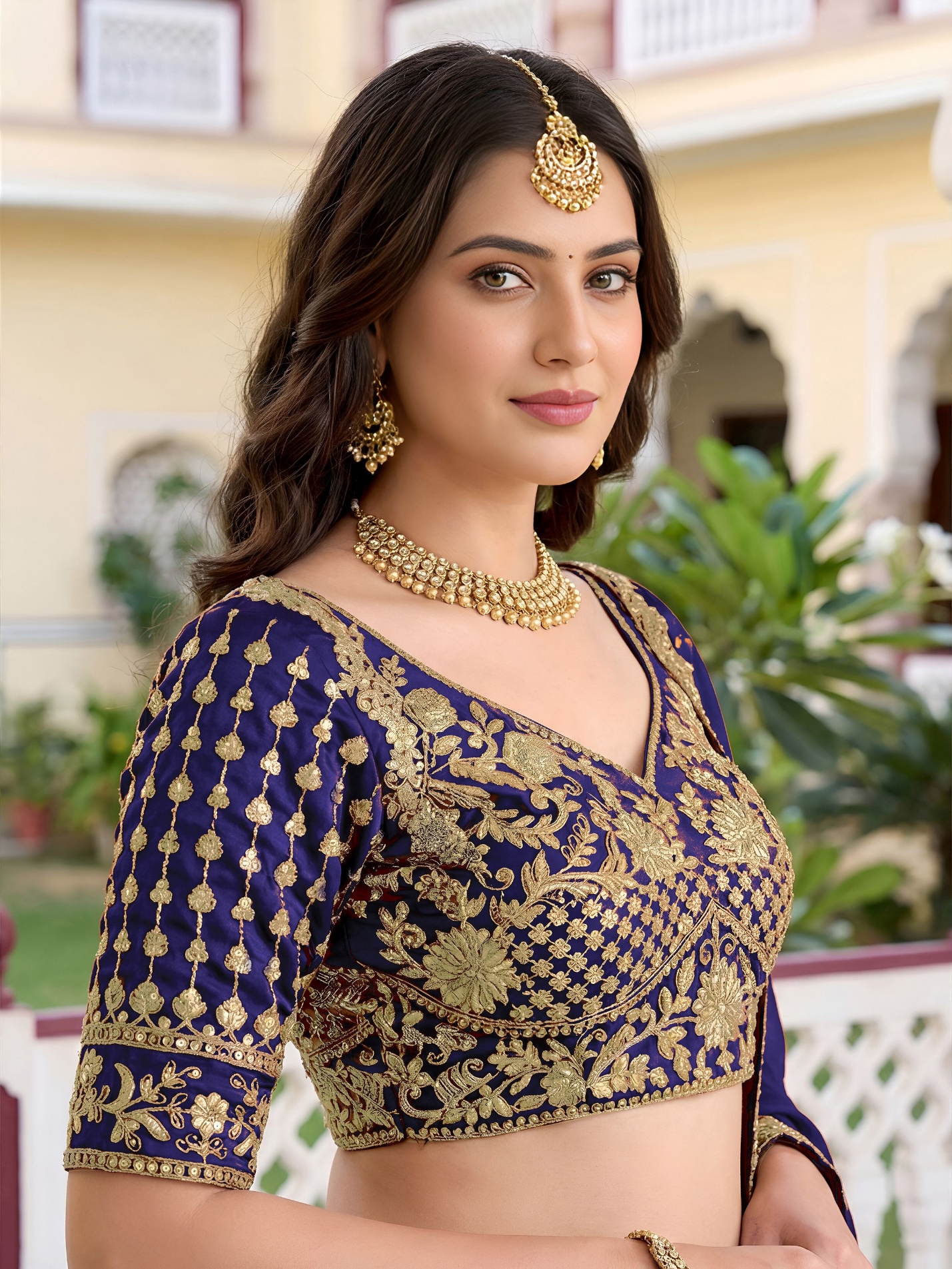 Blue Floral Embroidered Rangoli Silk Lehenga Choli