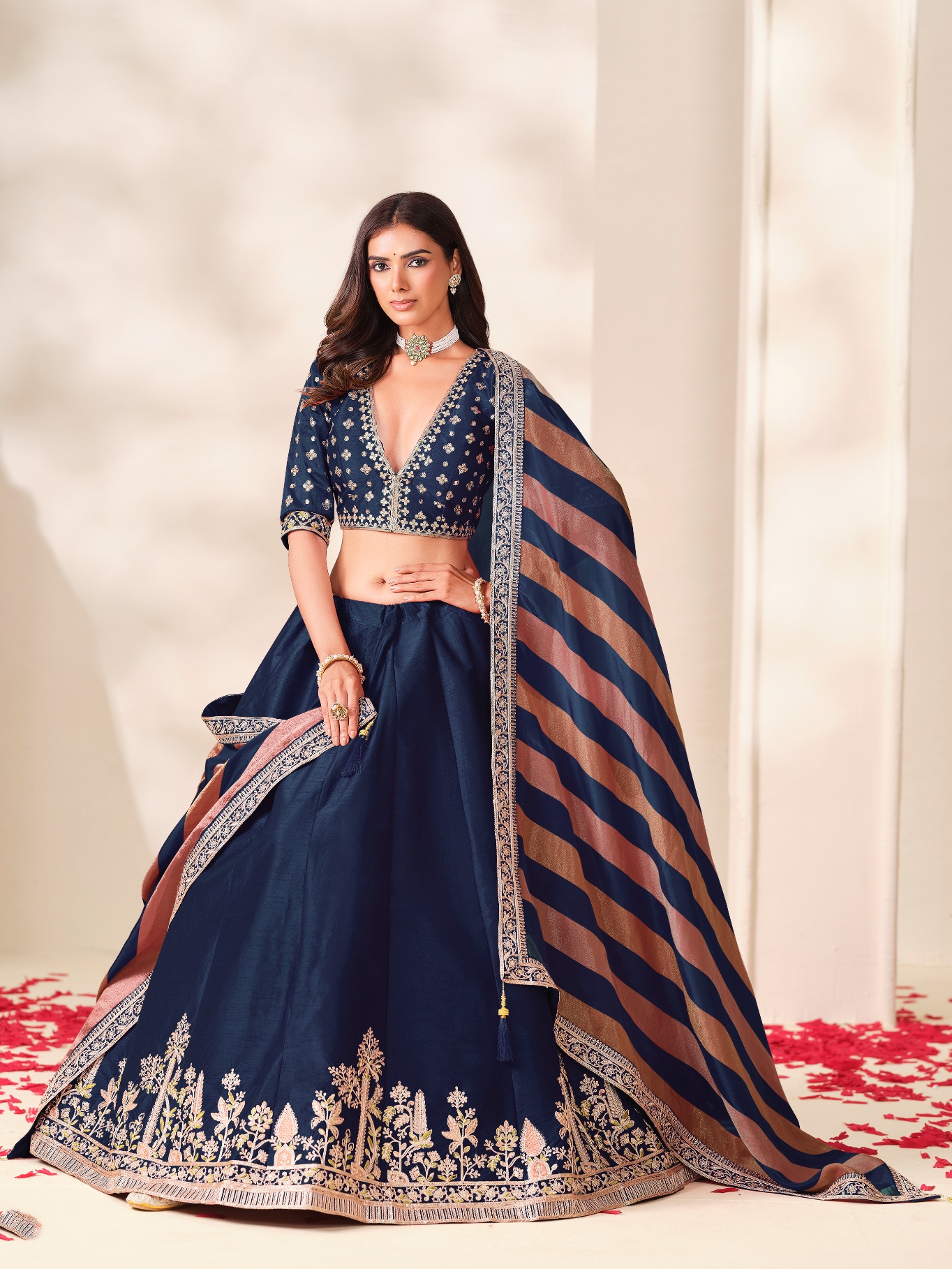 Blue Floral Embroidery Art Silk Circular Lehenga Choli — alternate view