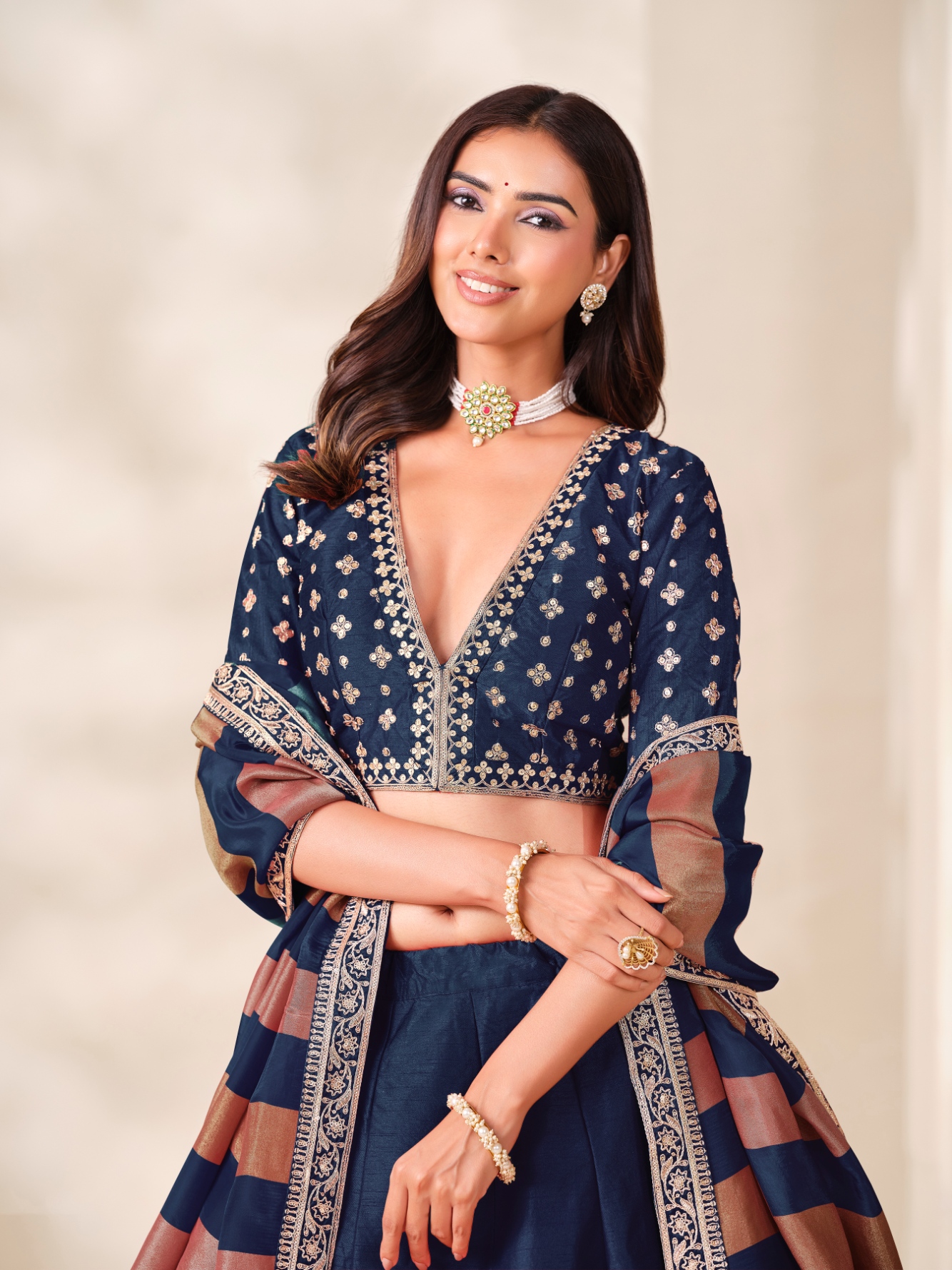 Blue Floral Embroidery Art Silk Circular Lehenga Choli