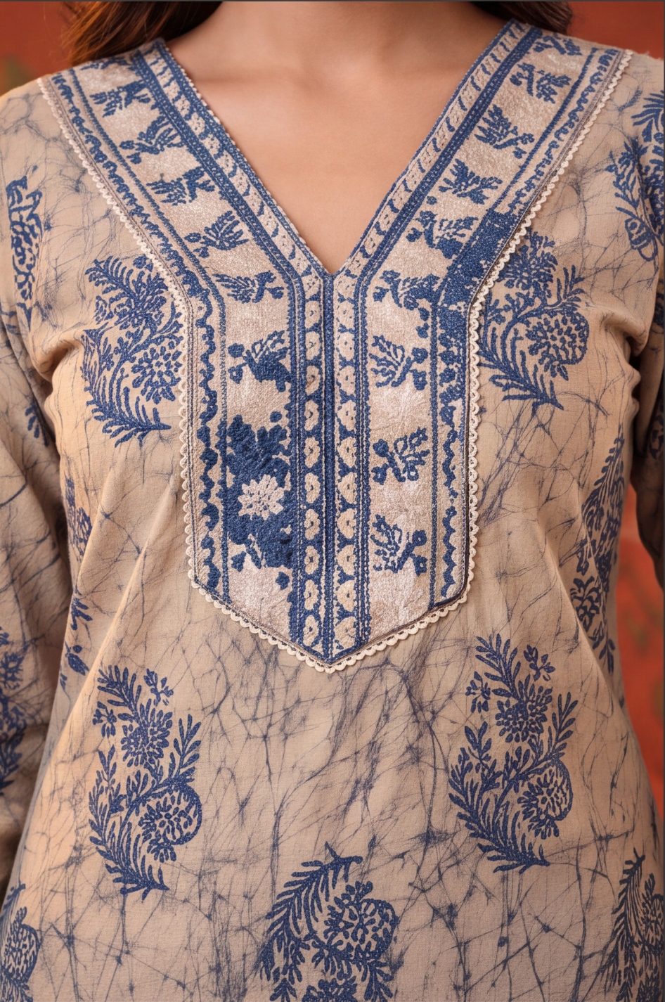 Blue Floral Printed Cotton Straight Kurta Set