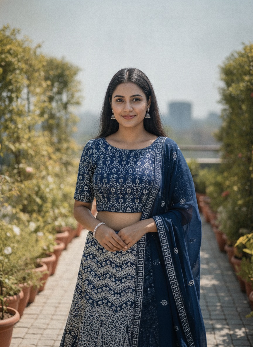Blue Floral Sequins Faux Georgette Lehenga Choli