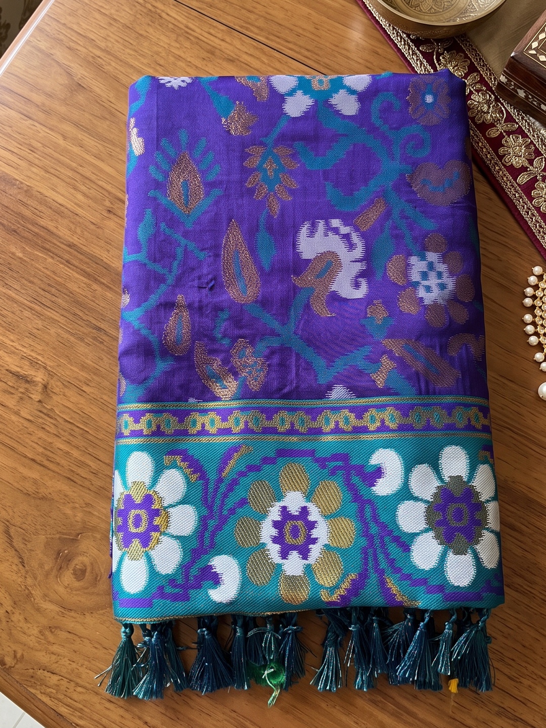 Blue Floral Woven Silk Saree