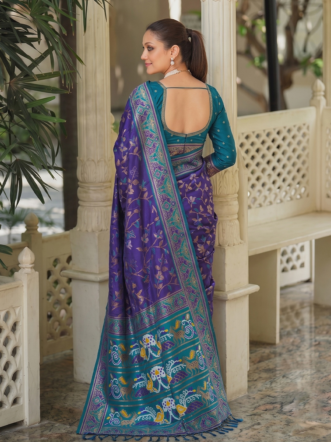 Blue Floral Woven Silk Saree — alternate view