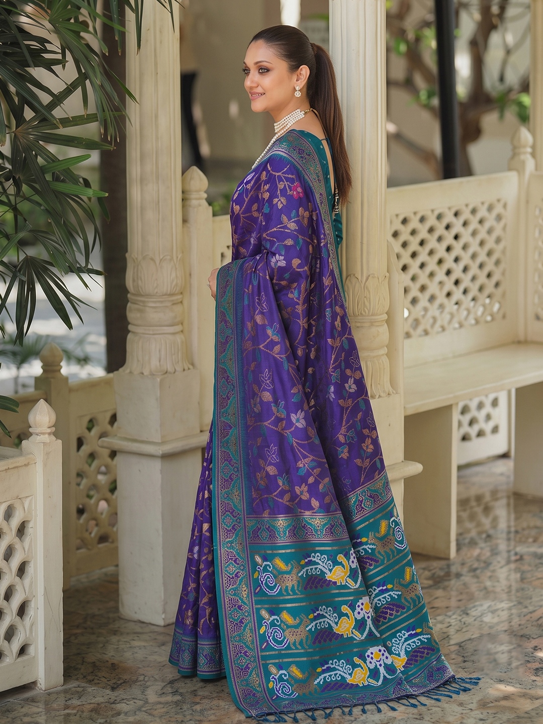 Blue Floral Woven Silk Saree
