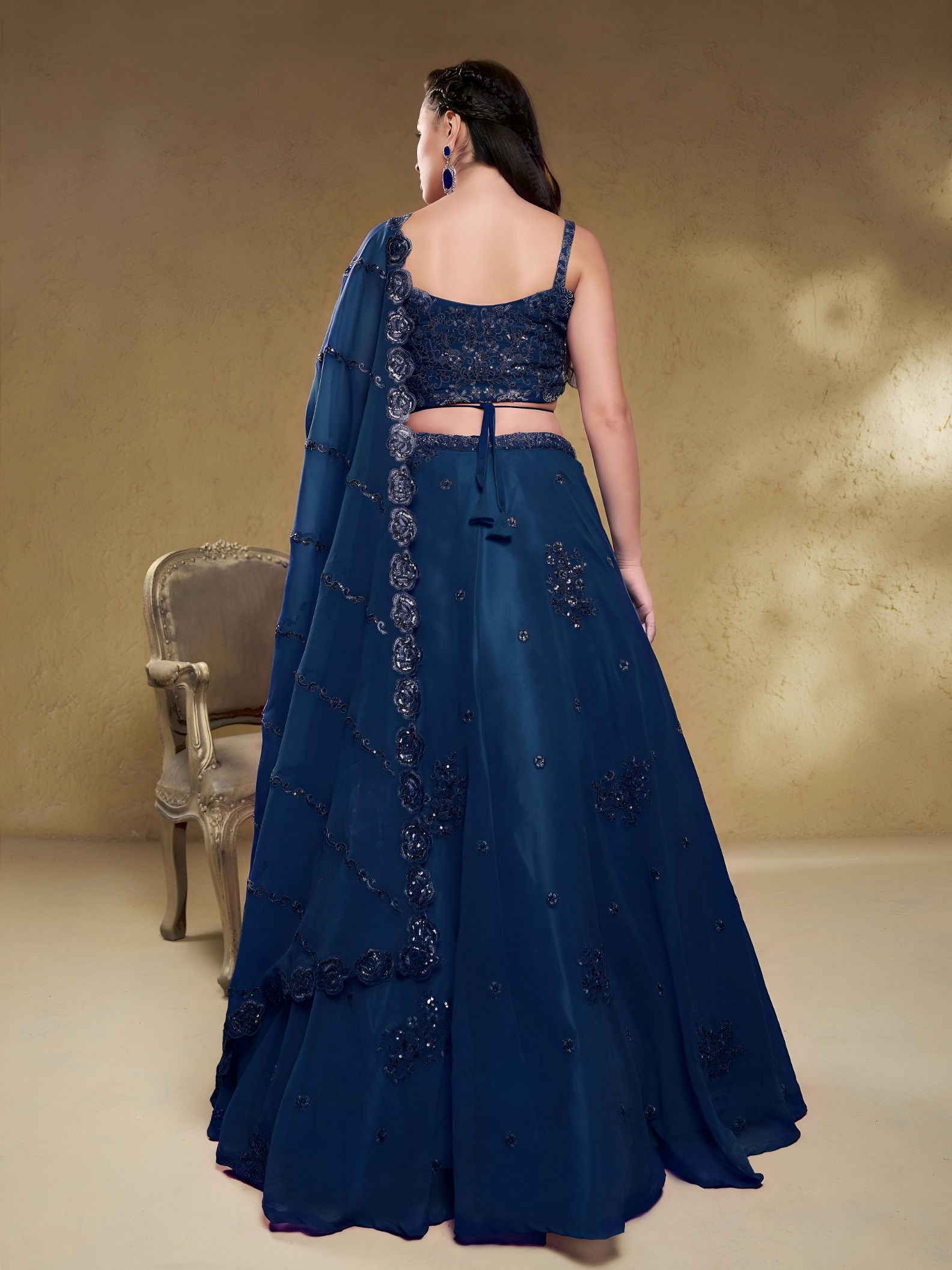 Blue Floral Zari Sequins Georgette Bridal Lehenga Choli — alternate view
