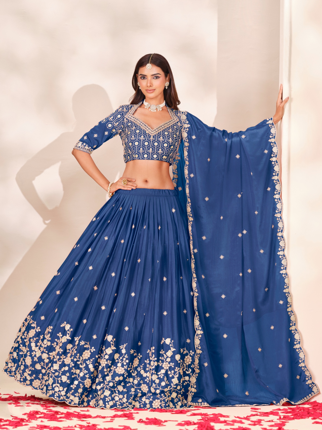 Blue Geometric Designer Embroidery Chinon Lehenga Choli — alternate view