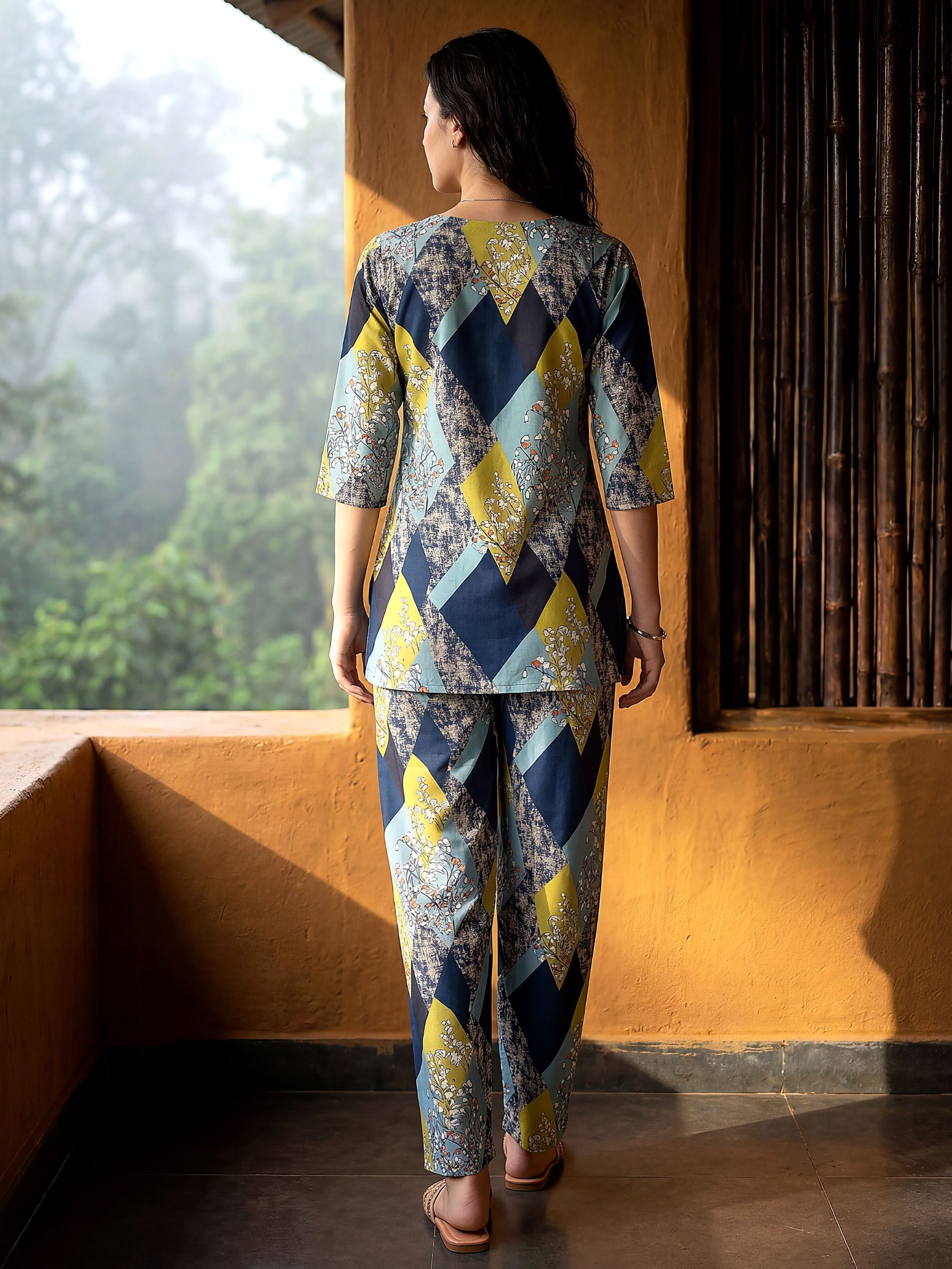 Blue Geometric Digital Print Rayon Blend Co-Ord Set — alternate view
