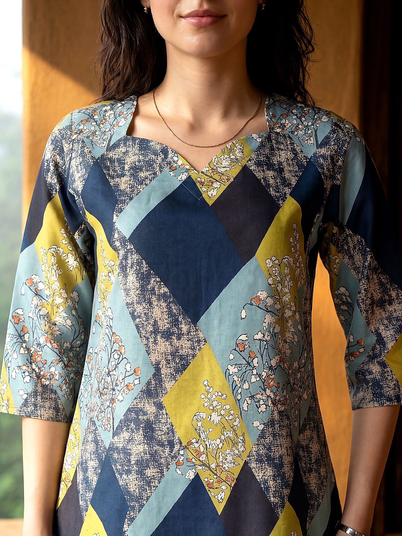 Blue Geometric Digital Print Rayon Blend Co-Ord Set