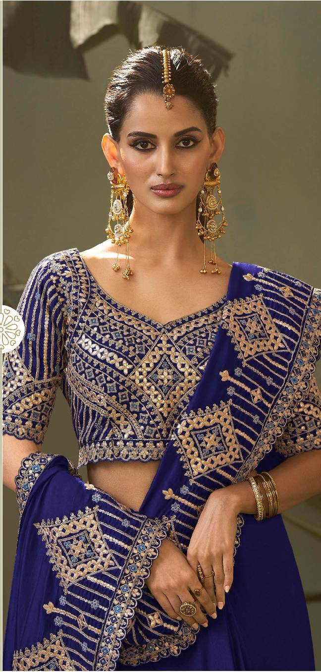 Blue Geometric Gota Patti Bamber Silk Saree — alternate view