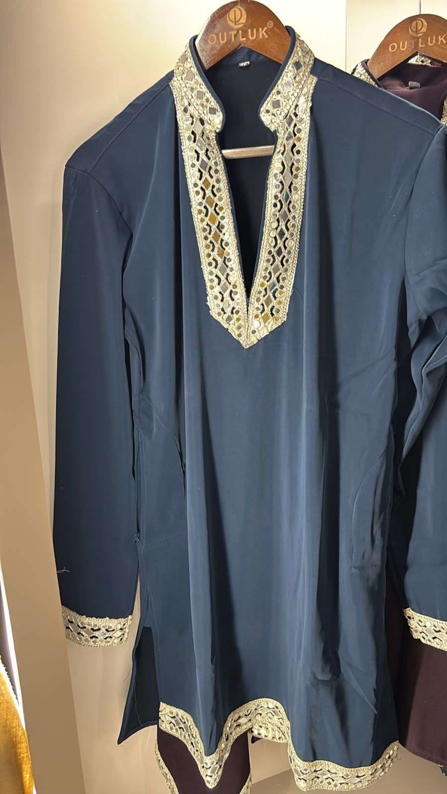 Blue Geometric Mirrorwork Lachaka Kurta Pyjama
