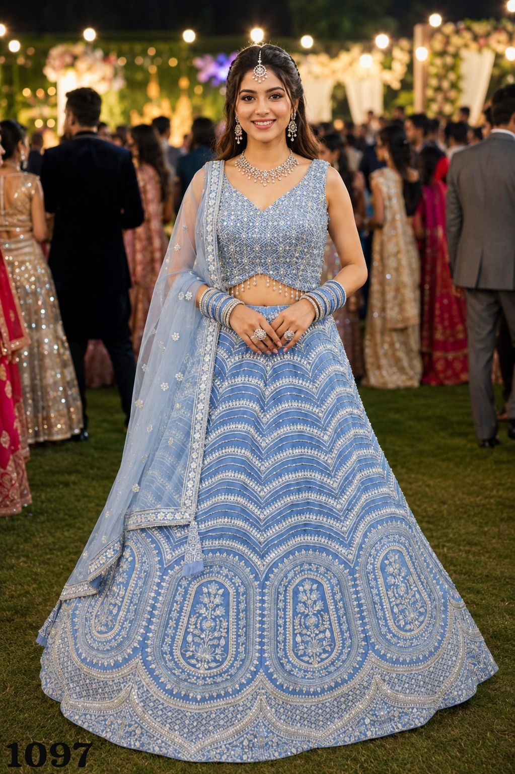 Blue Geometric Resham Net Lehenga Choli