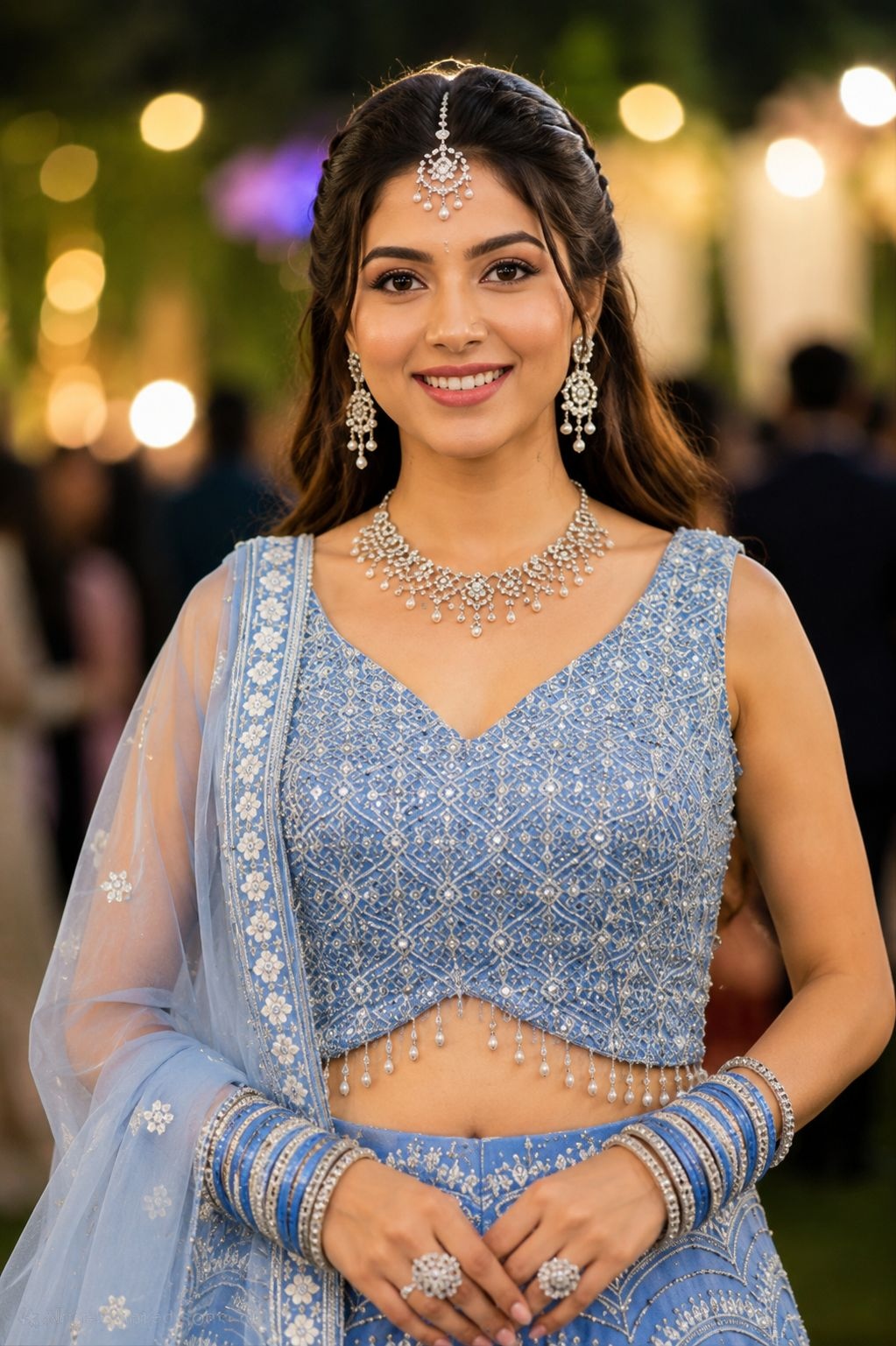 Blue Geometric Resham Net Lehenga Choli — alternate view