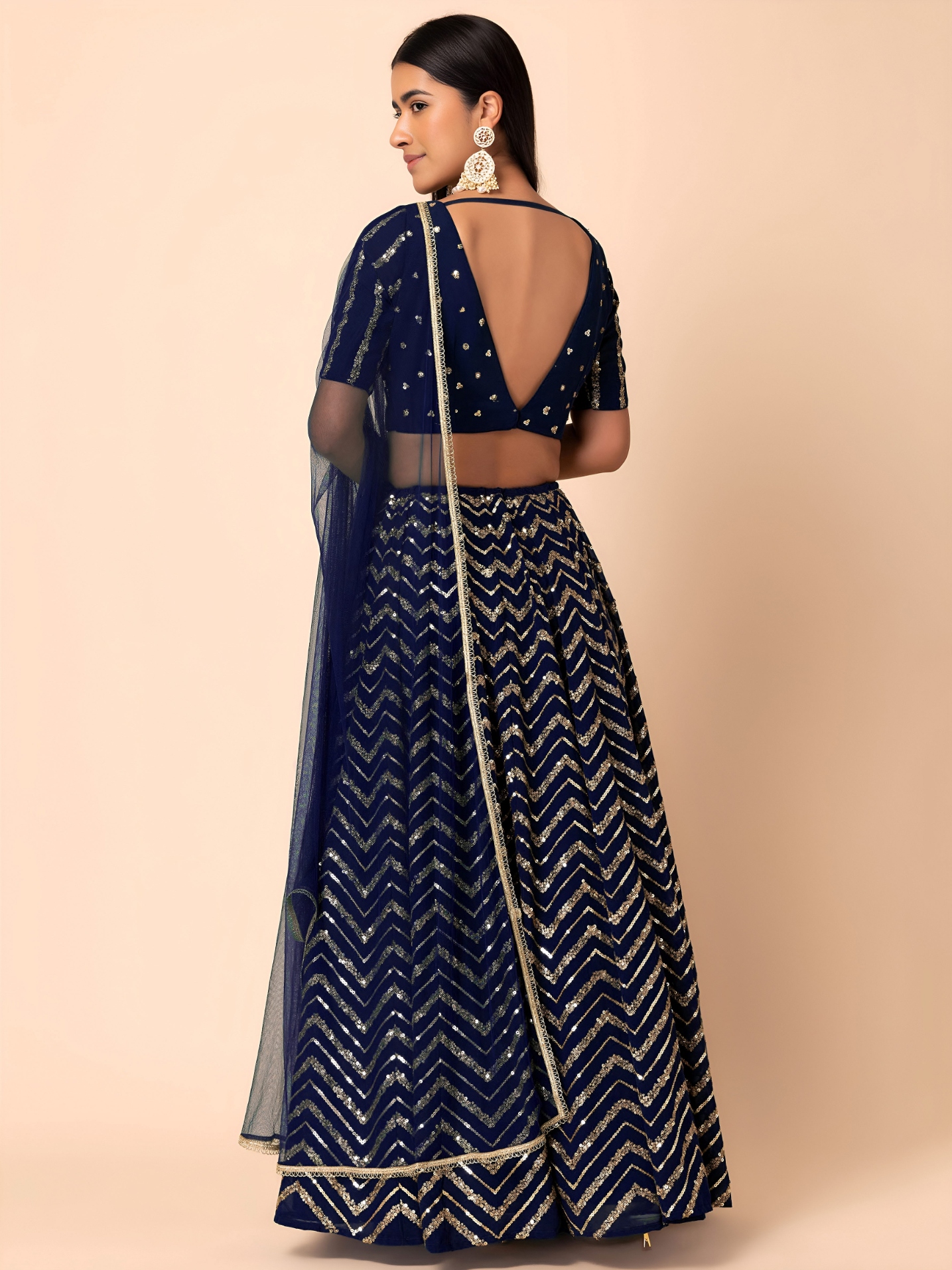 Blue Geometric Sequins Zari Georgette Lehenga Choli — alternate view
