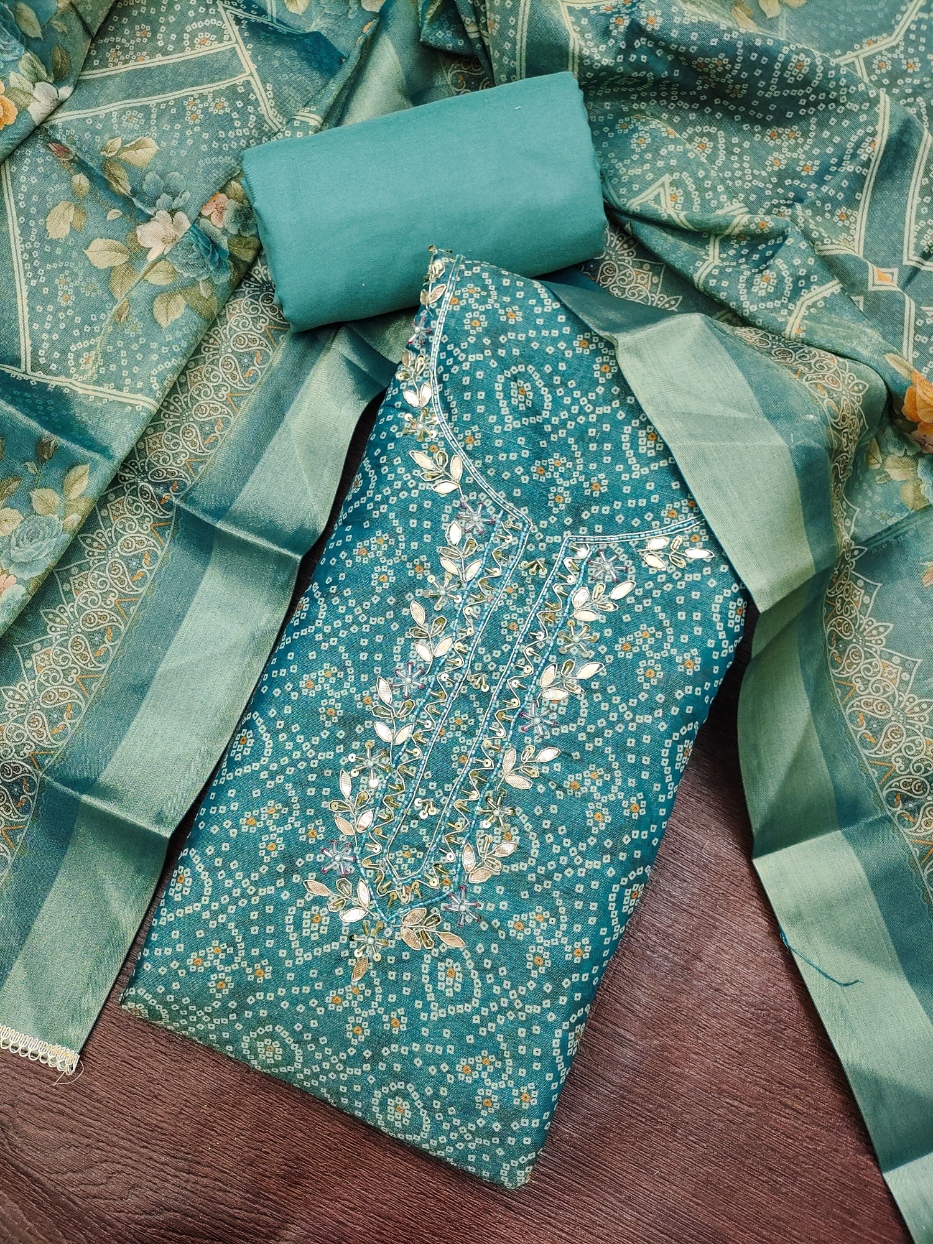 Blue Geometric Shimmer Cotton Linen Full Sleeve Suit