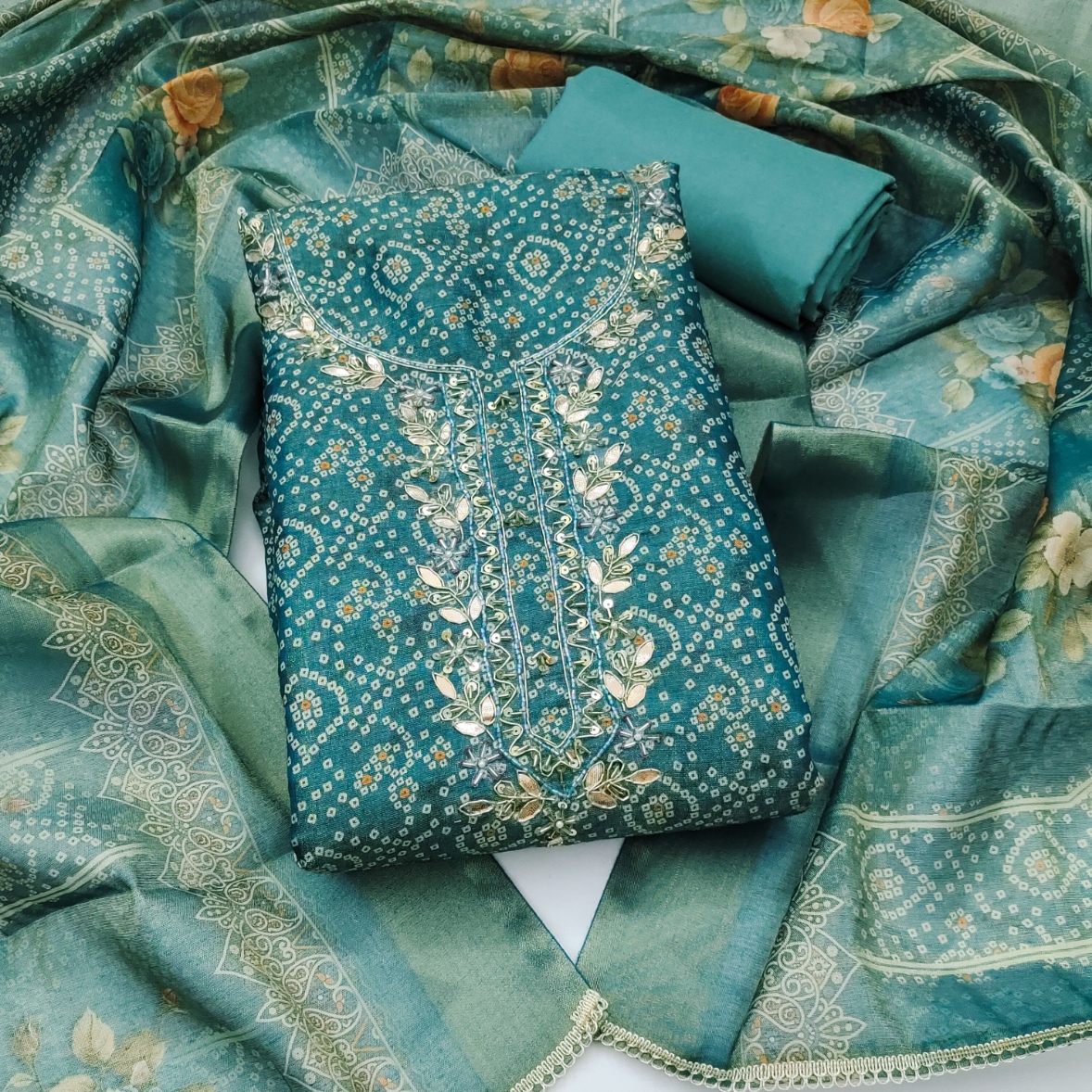 Blue Geometric Shimmer Cotton Linen Full Sleeve Suit