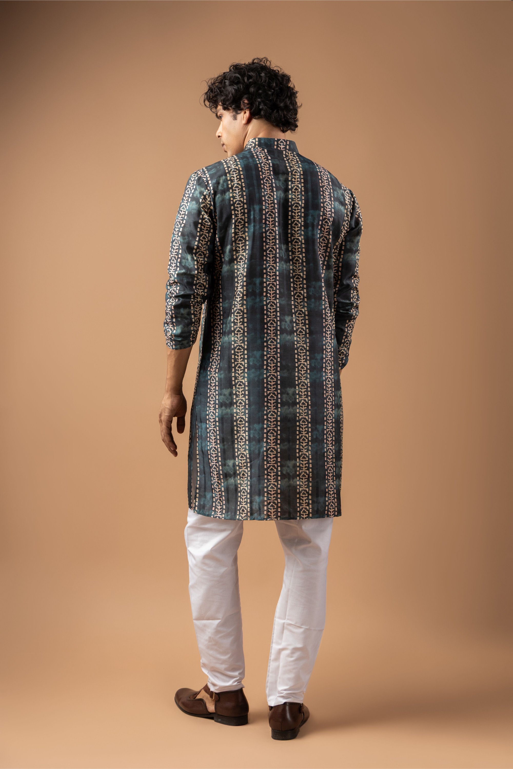 Blue Geometric Woven Art Silk Kurta Pyjama — alternate view