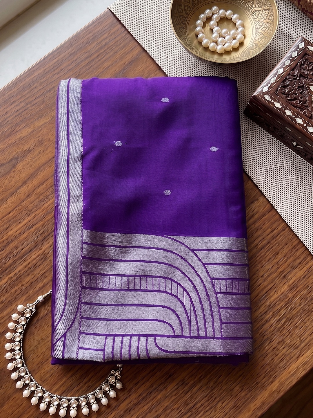 Blue Geometric Woven Cotton Blend Saree
