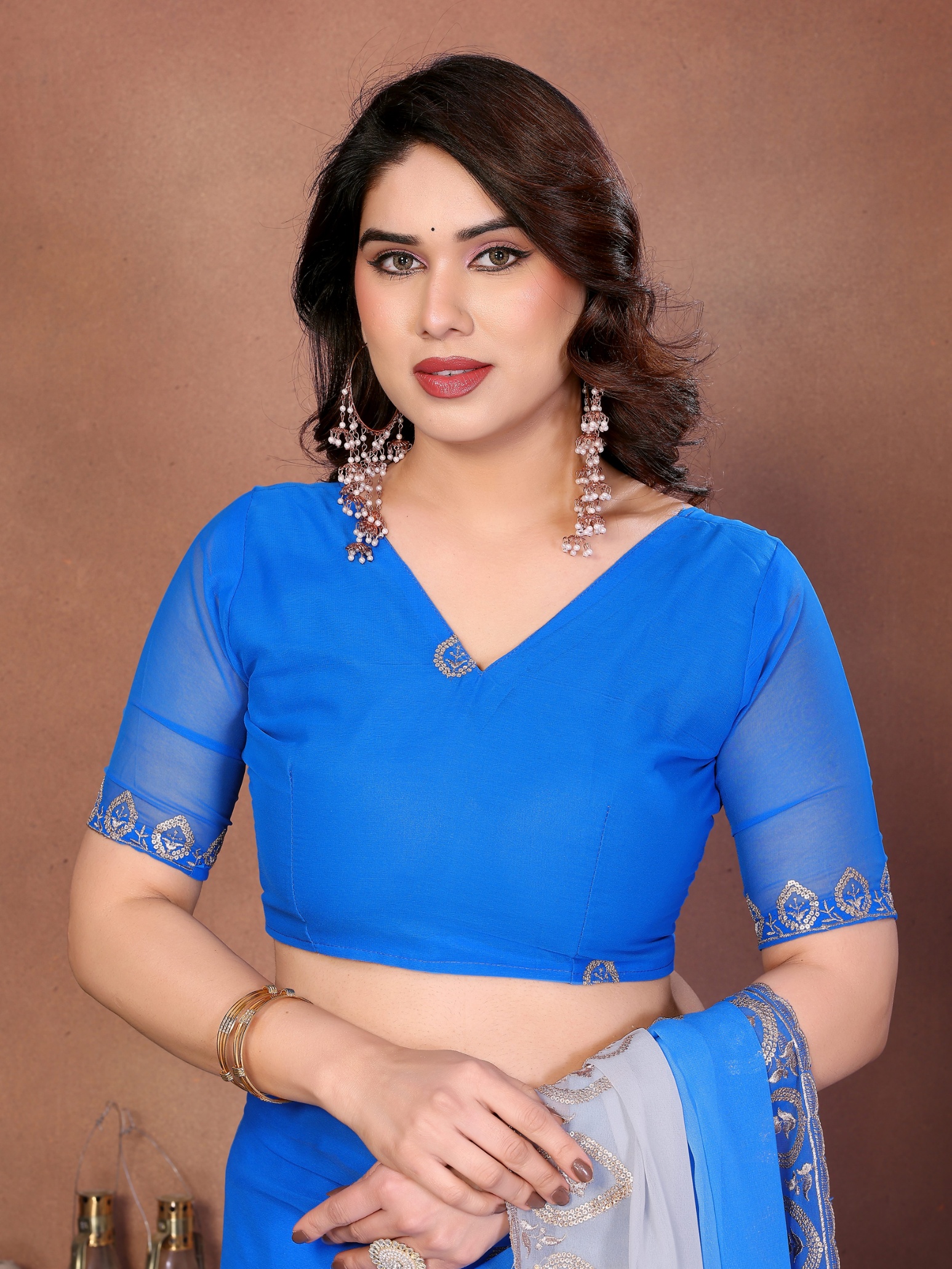 Blue Georgette Embroidered Ombre Fluid Saree