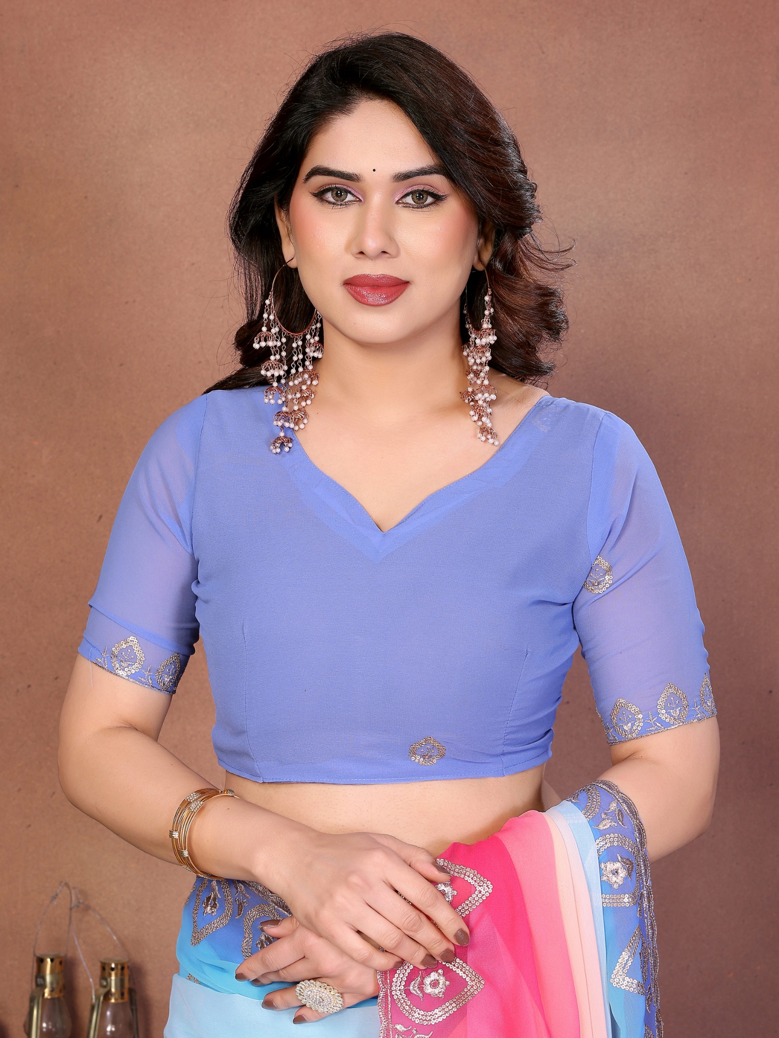 Blue Georgette Embroidered Ombre Multitone Saree
