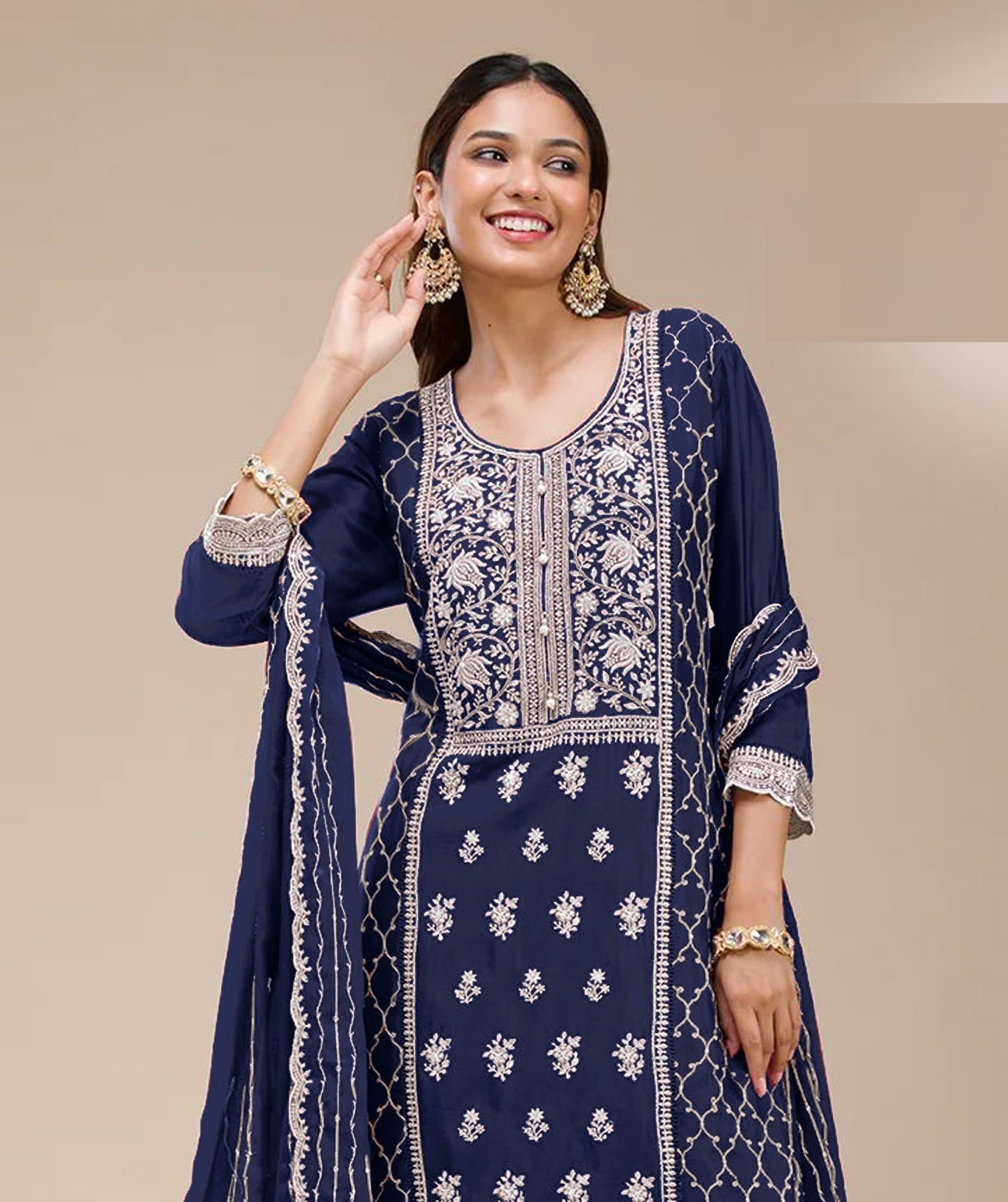 Blue Georgette Embroidered Palazzo Suit — alternate view