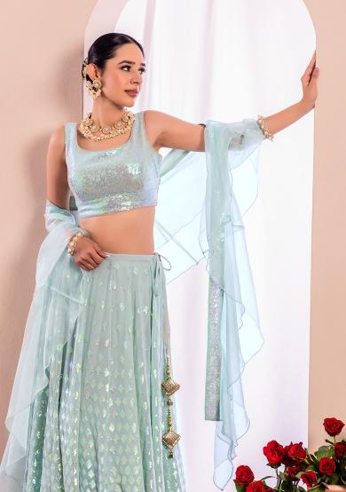 Blue Georgette Party Wear Lehenga